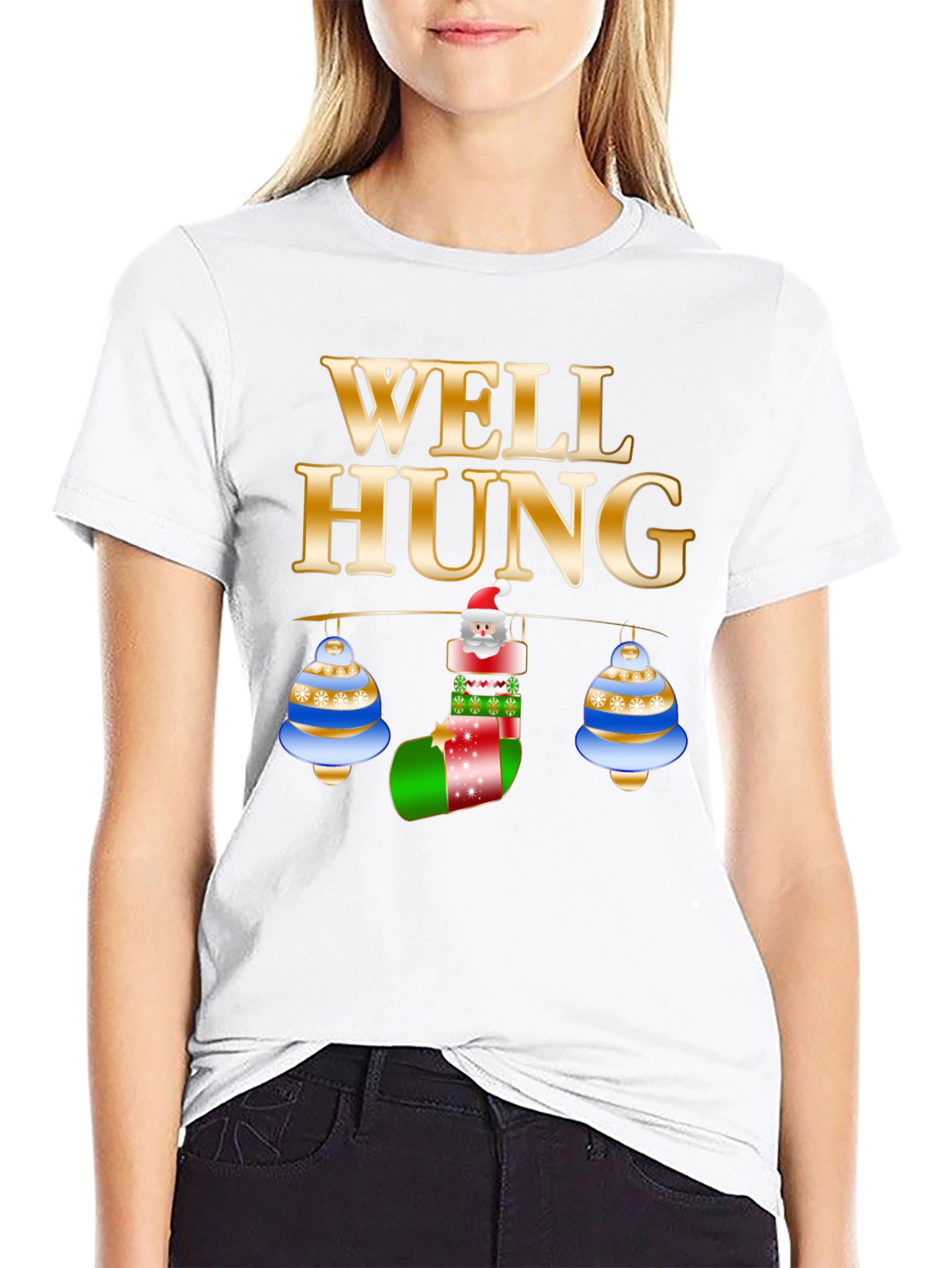 Black Well Hung Santa Christmas T-Shirt view 9