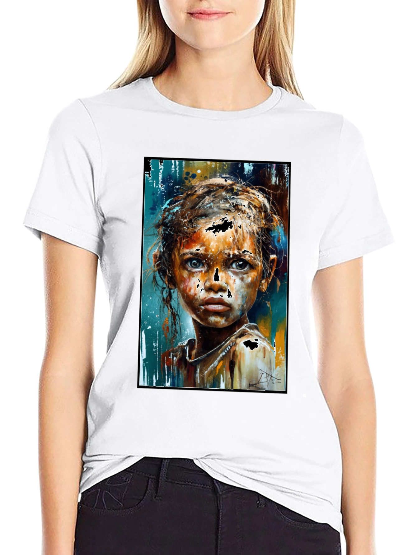 Black Expressive Portrait Graphic Black T-Shirt view 9