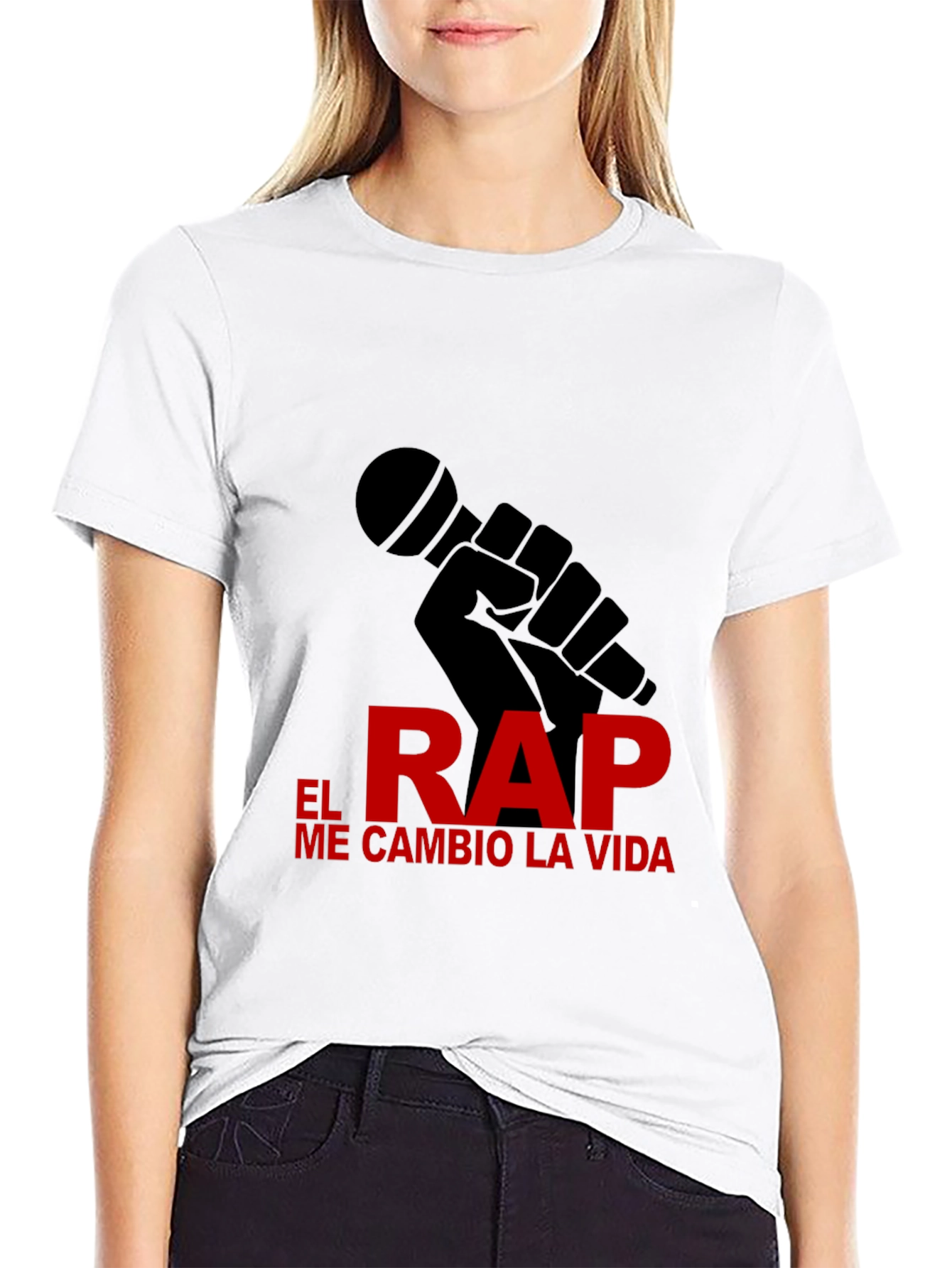 Black Rap Life Tee - "El Rap Me Cambio La Vida" Design T-Shirt view 9