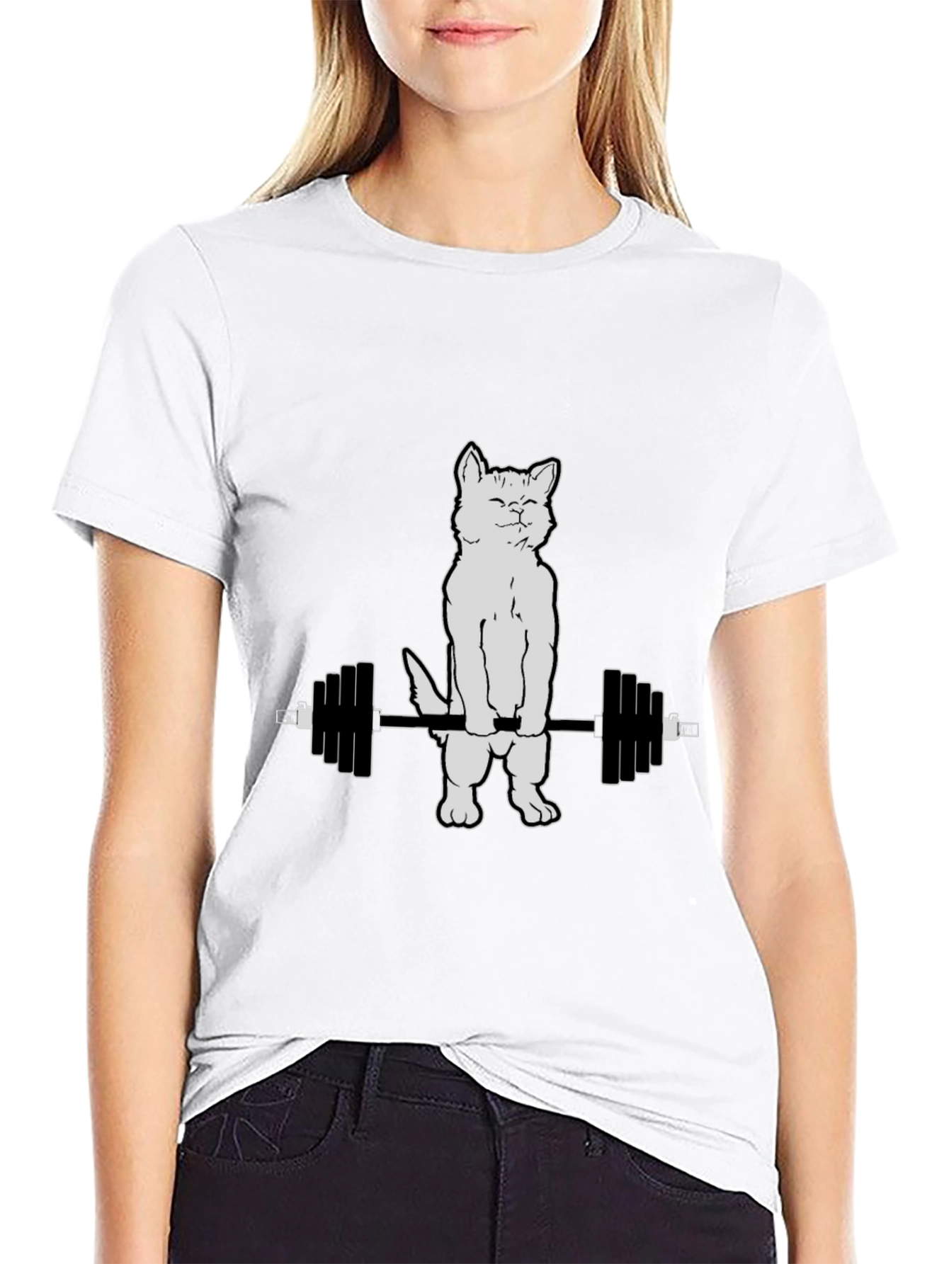 Black Cat Lifting Weights Graphic T-Shirt - Black view 9