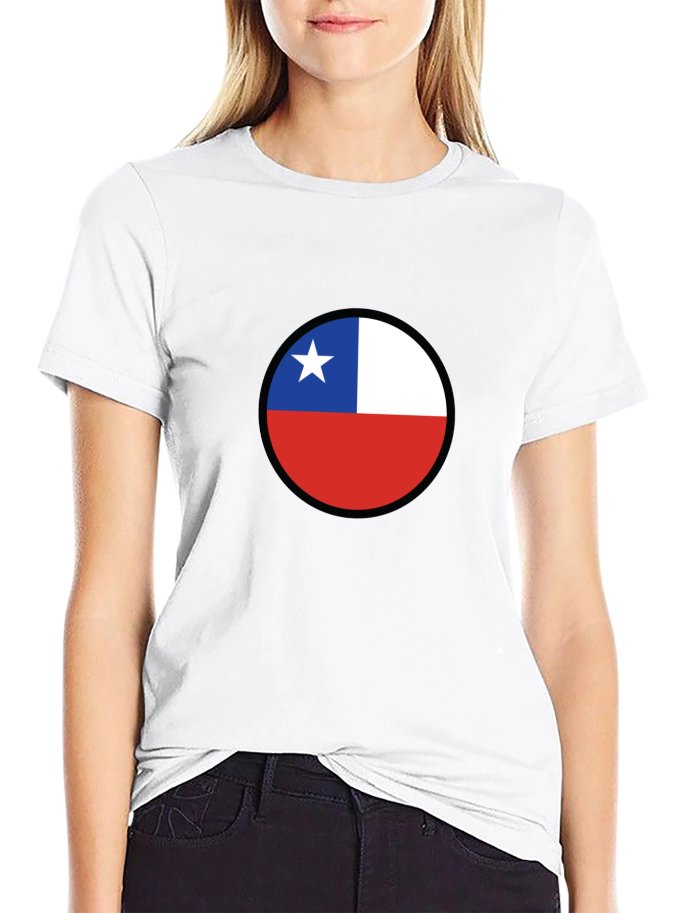 Black Chile Flag Circle Black T-Shirt view 9