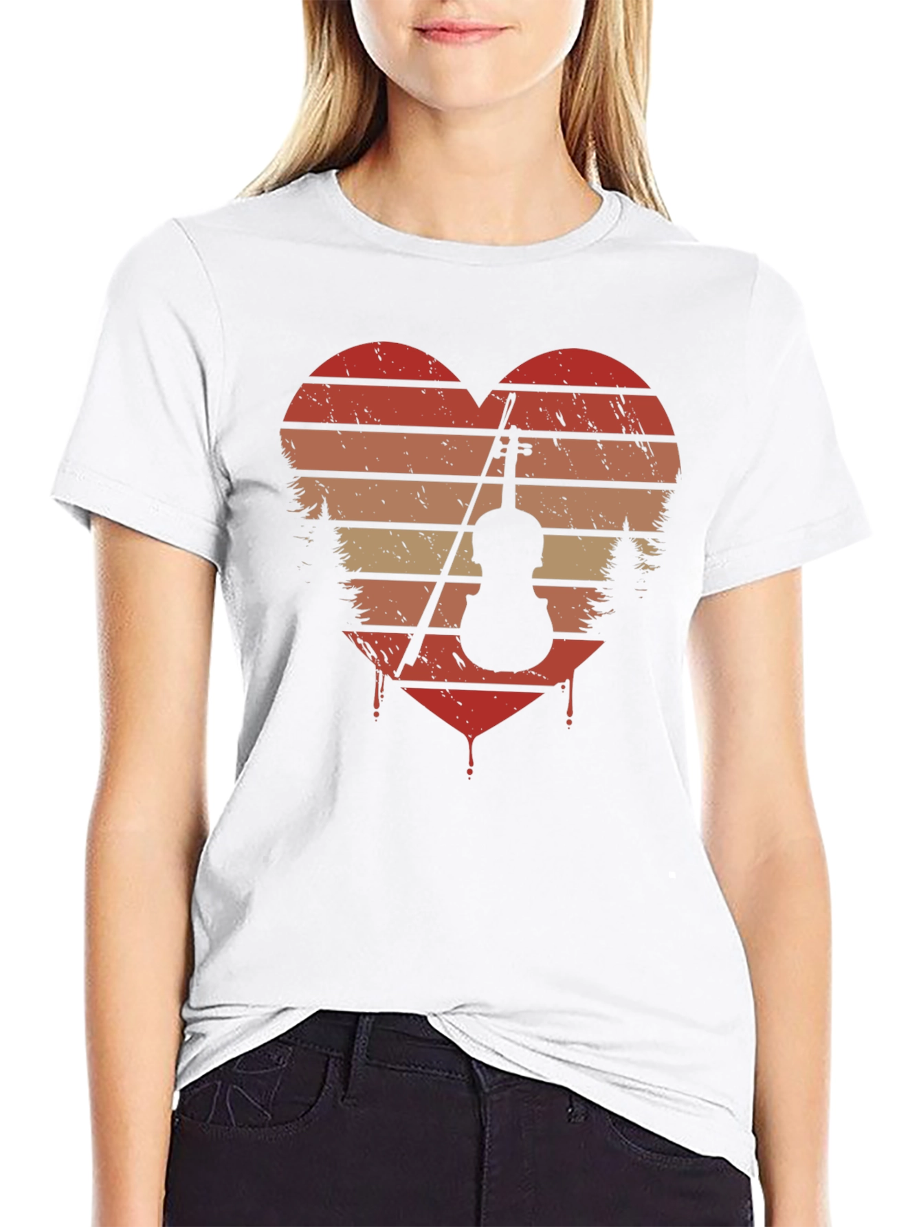 Black Vintage Violin Heart T-Shirt - Music Lover Tee view 9