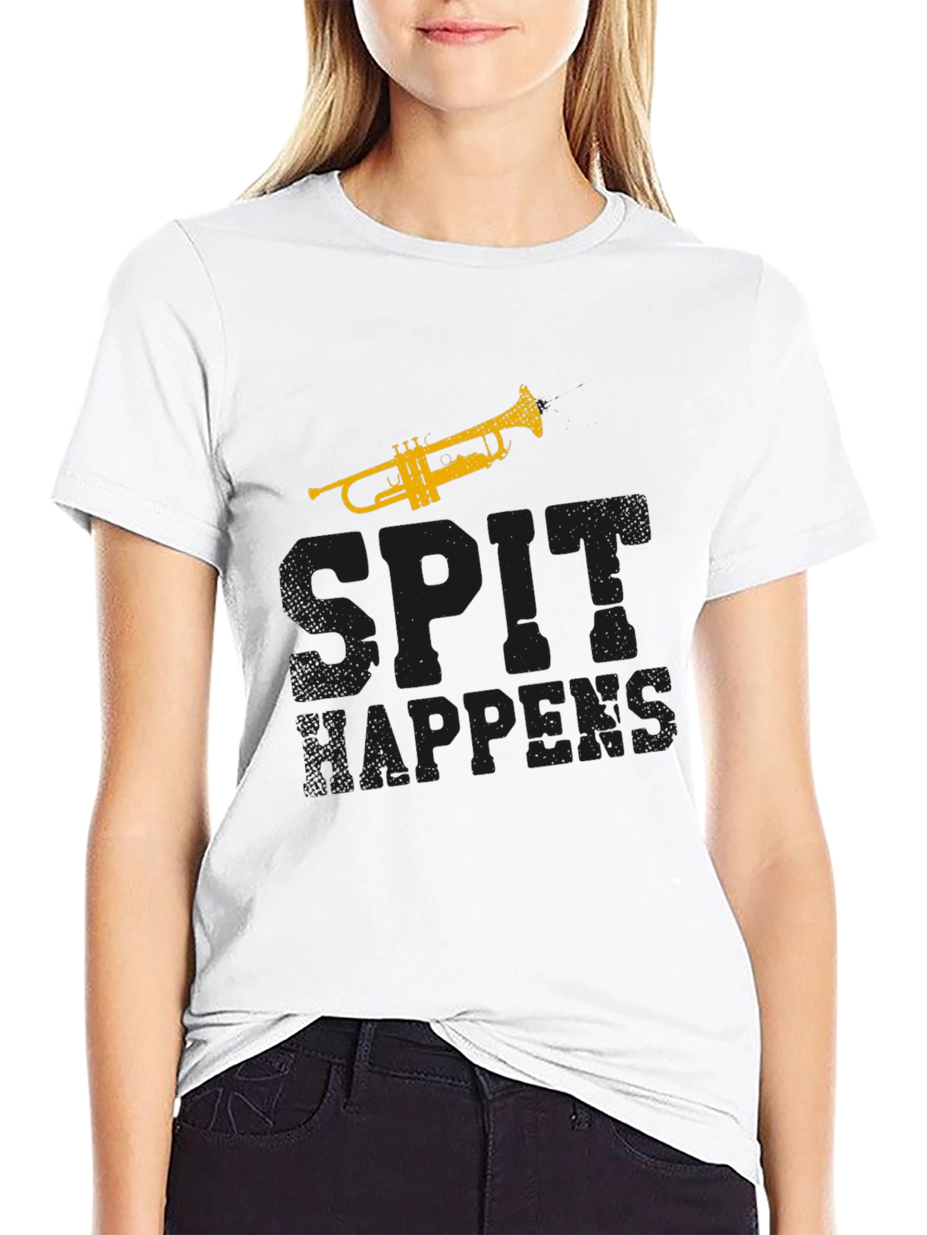 Black Spit Happens Trumpet T-Shirt - Musician Gift view 9
