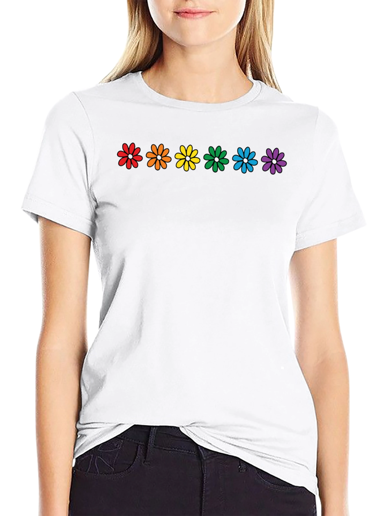 Black Rainbow Flower Power T-Shirt view 9