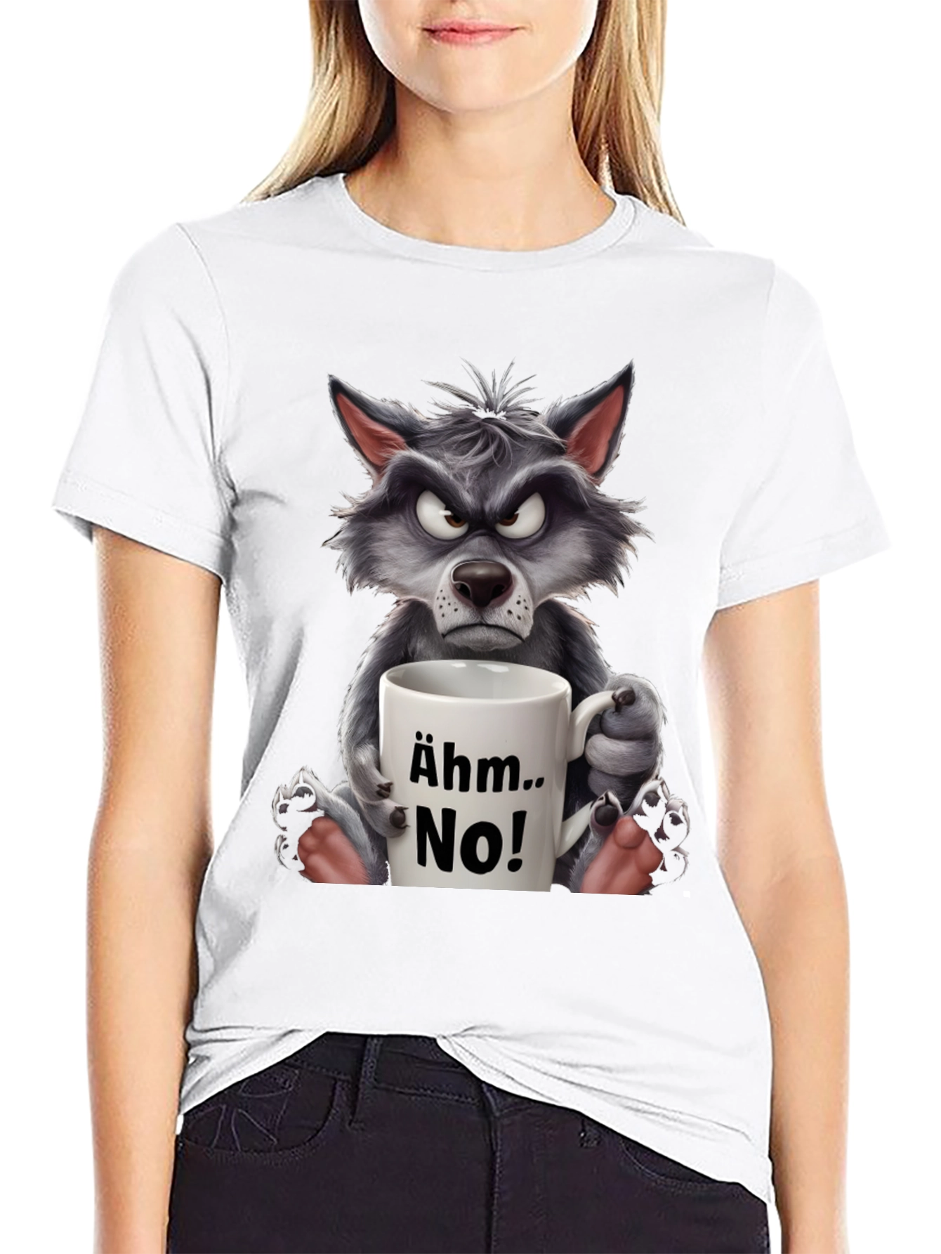 Black Grumpy Wolf "Ähm.. No!" T-Shirt - Express Your Mood! view 9
