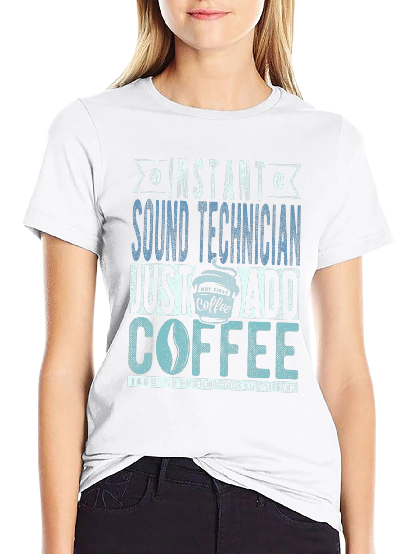 Black Instant Sound Technician Coffee Addict T-Shirt view 9