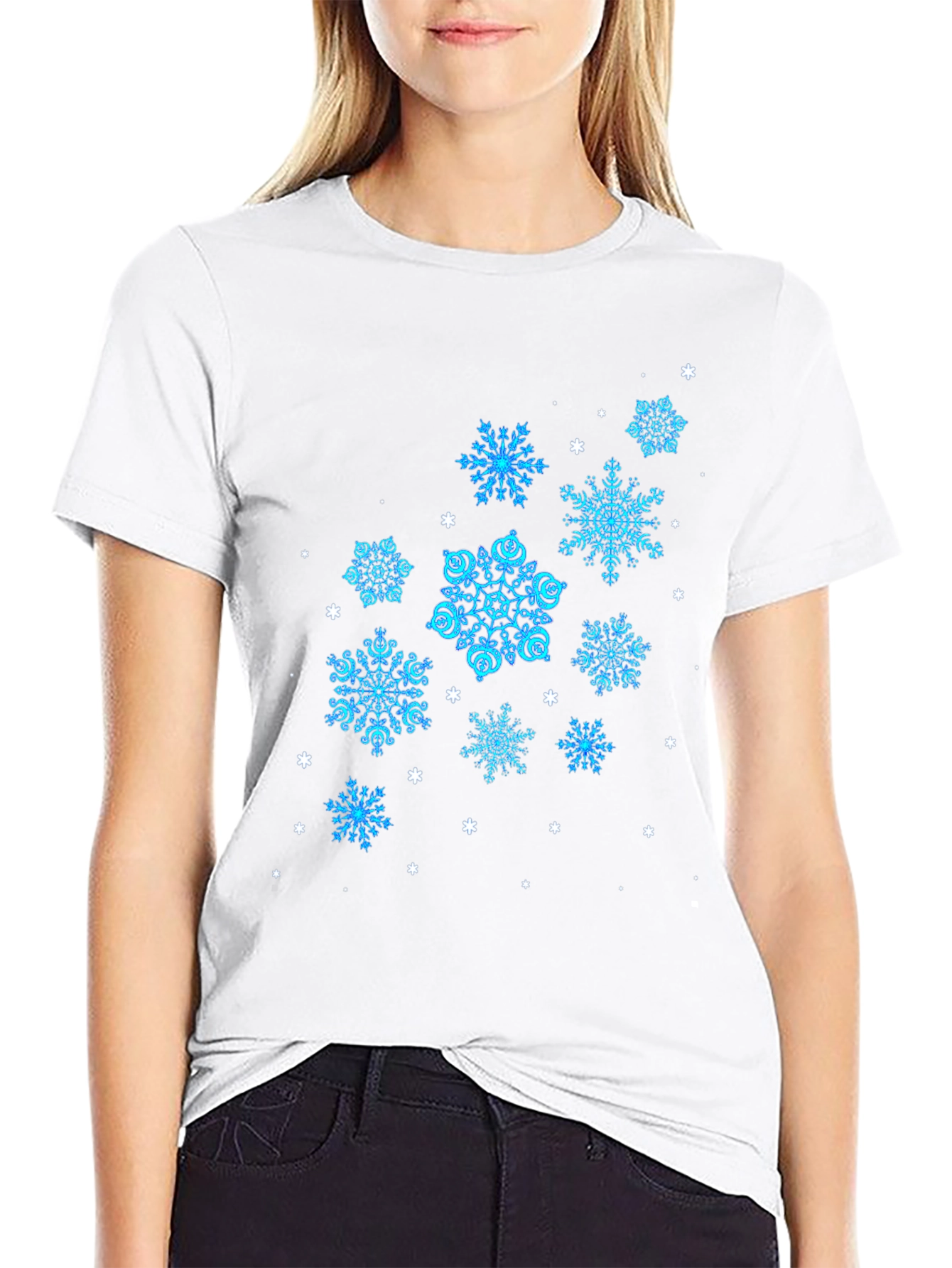 Black Snowflake Pattern Black T-Shirt view 9