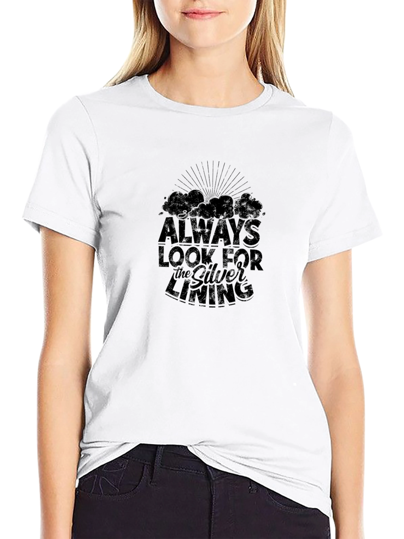 Black Always Look For The Silver Lining Black Graphic T-Shirt view 9
