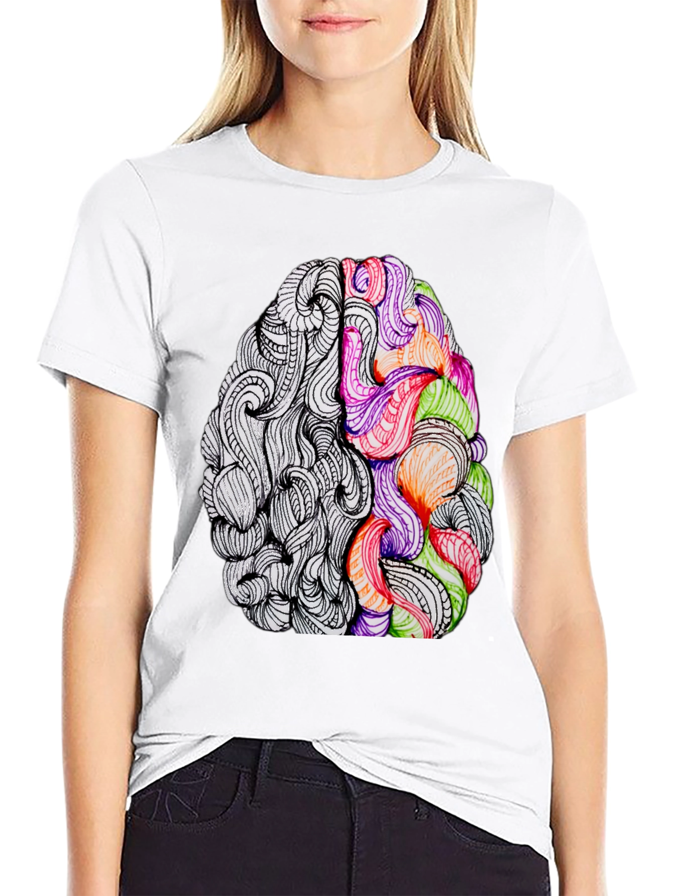 Black Brain Art Graphic Tee - Creative Thinking T-Shirt view 9