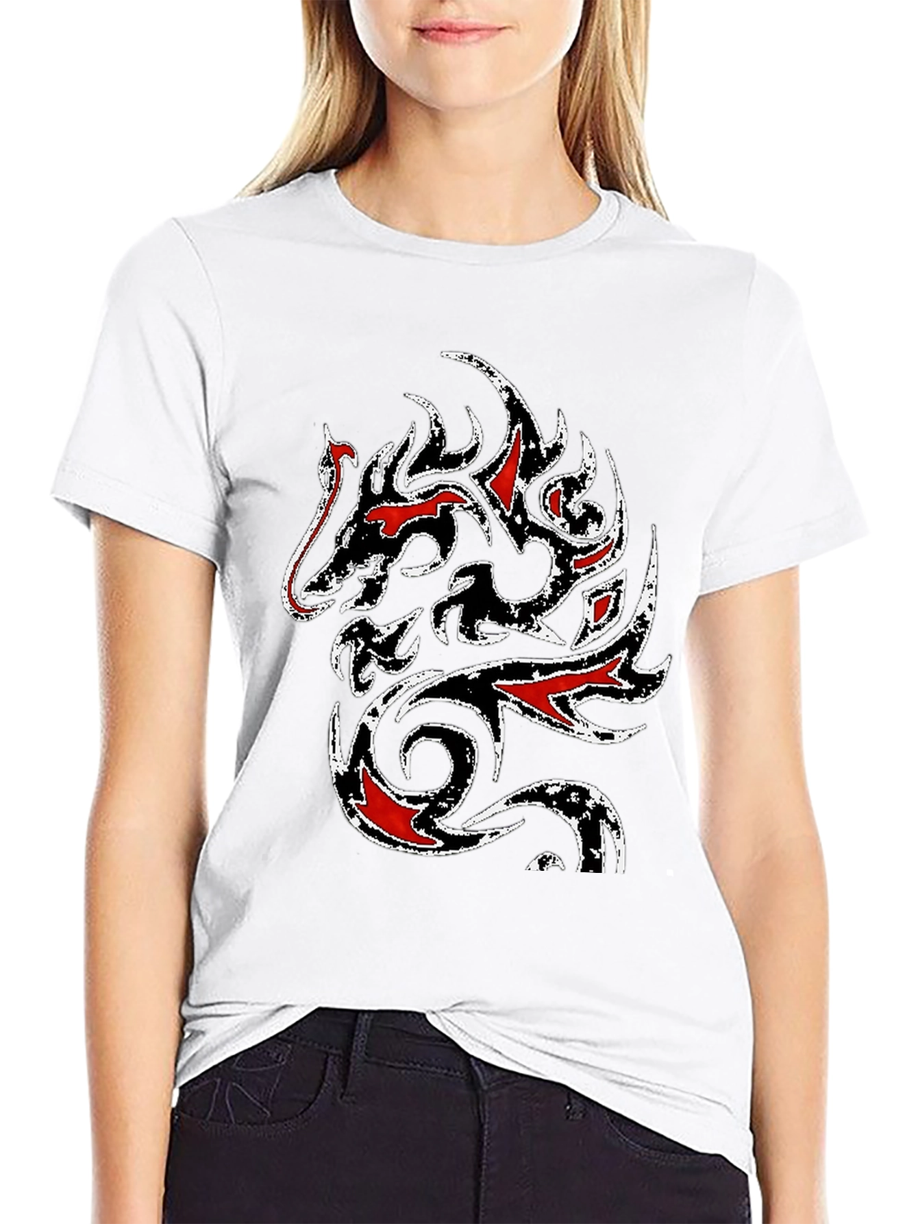 Black Tribal Dragon Graphic T-Shirt - Black view 9