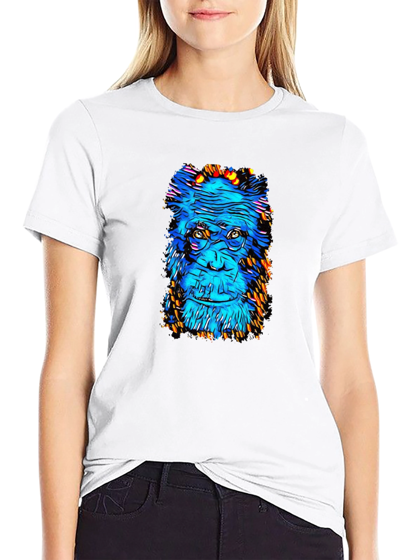 Black Abstract Gorilla Face Graphic T-Shirt view 9