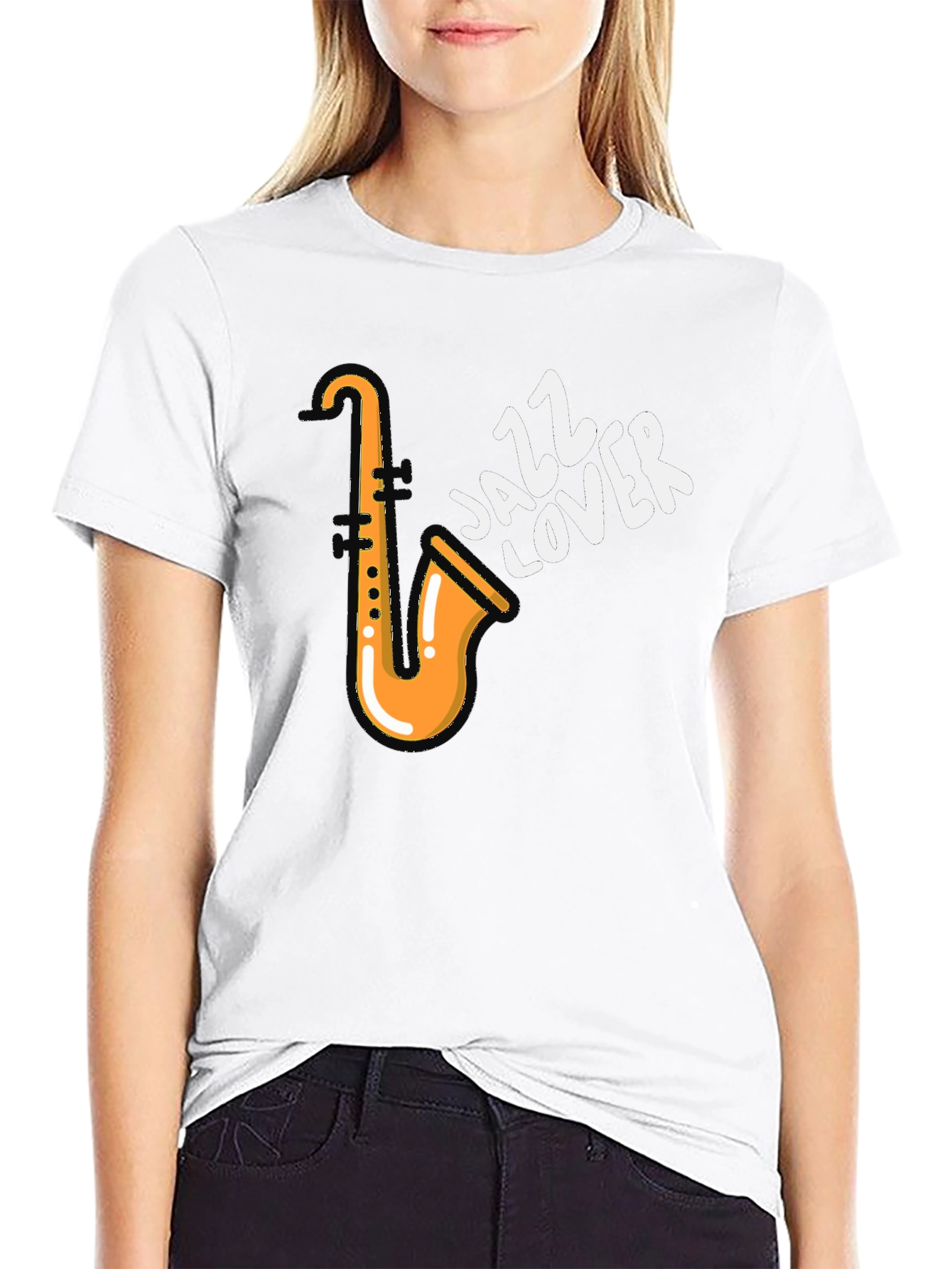 Black Jazz Lover T-Shirt - Saxophone Design view 9