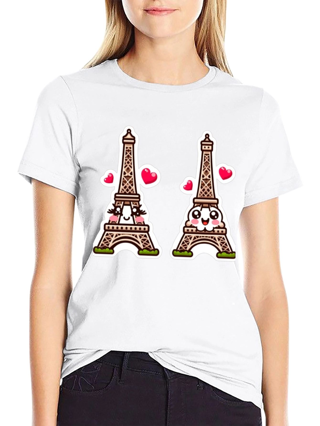 Black Parisian Love T-Shirt, Eiffel Tower Cartoon view 9