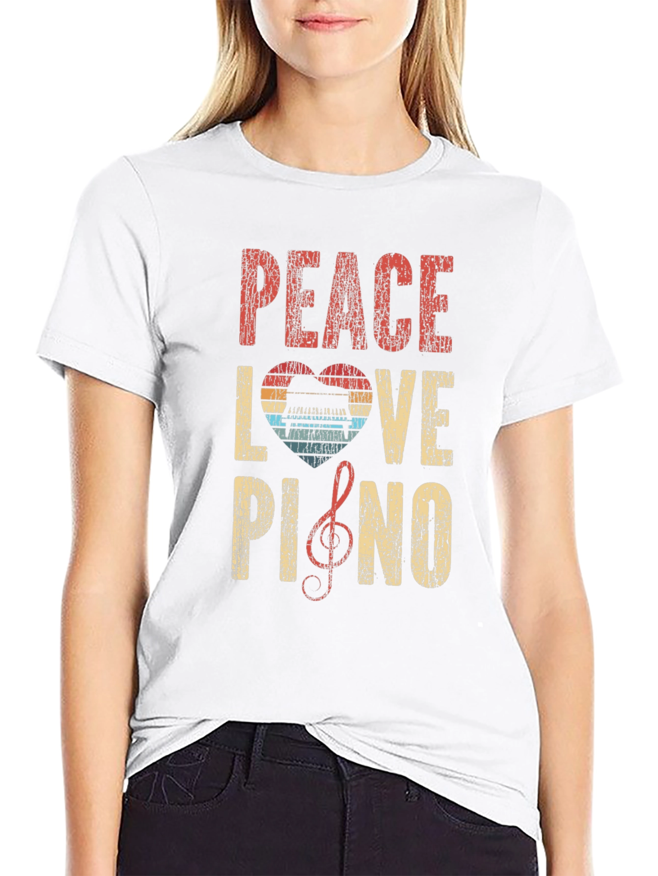 Black Peace Love Piano Graphic T-Shirt - Music Lover Tee view 9