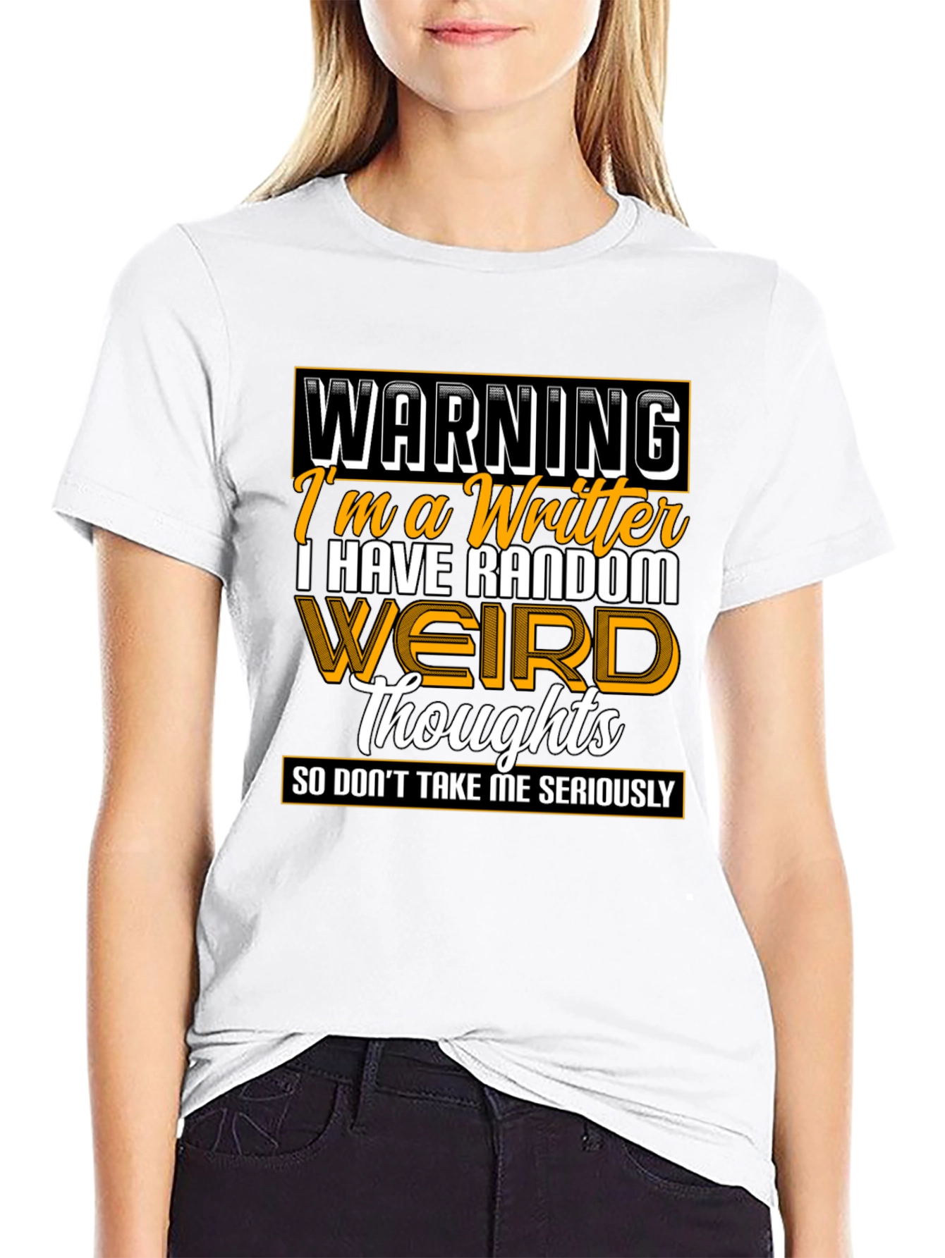 Black Warning Writer Graphic Tee - Random Weird Thoughts T-Shirt view 9