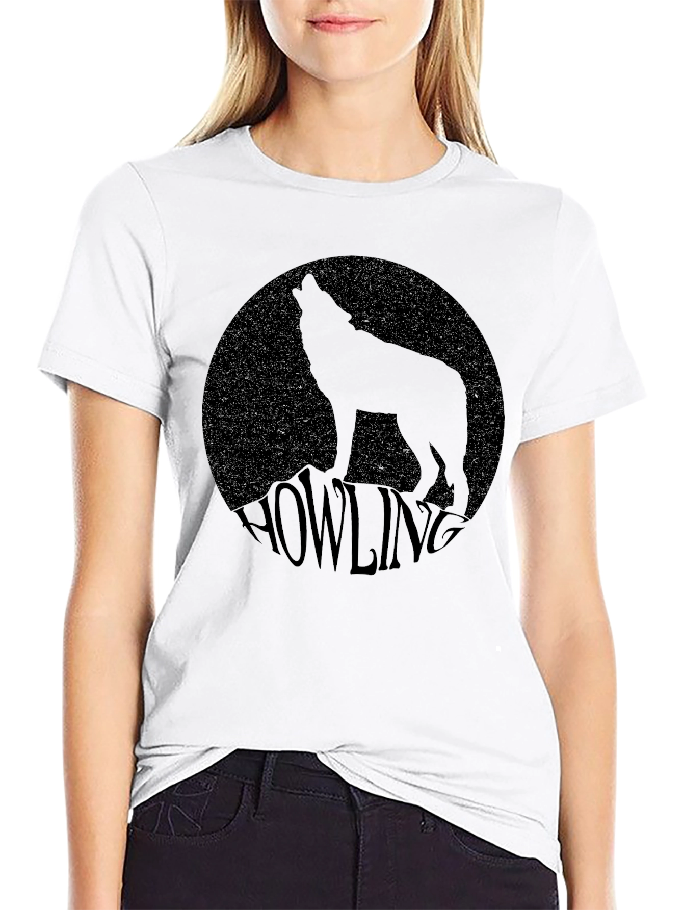 Black Howling Wolf Graphic Tee - Black view 9
