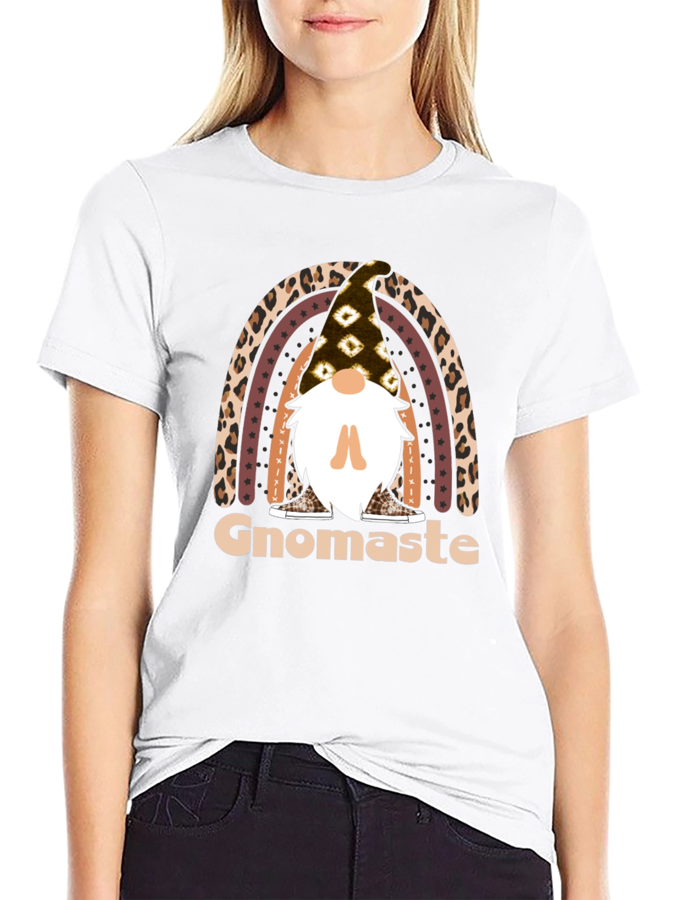 Black Gnomaste T-Shirt - Yoga Gnome Rainbow Tee view 9
