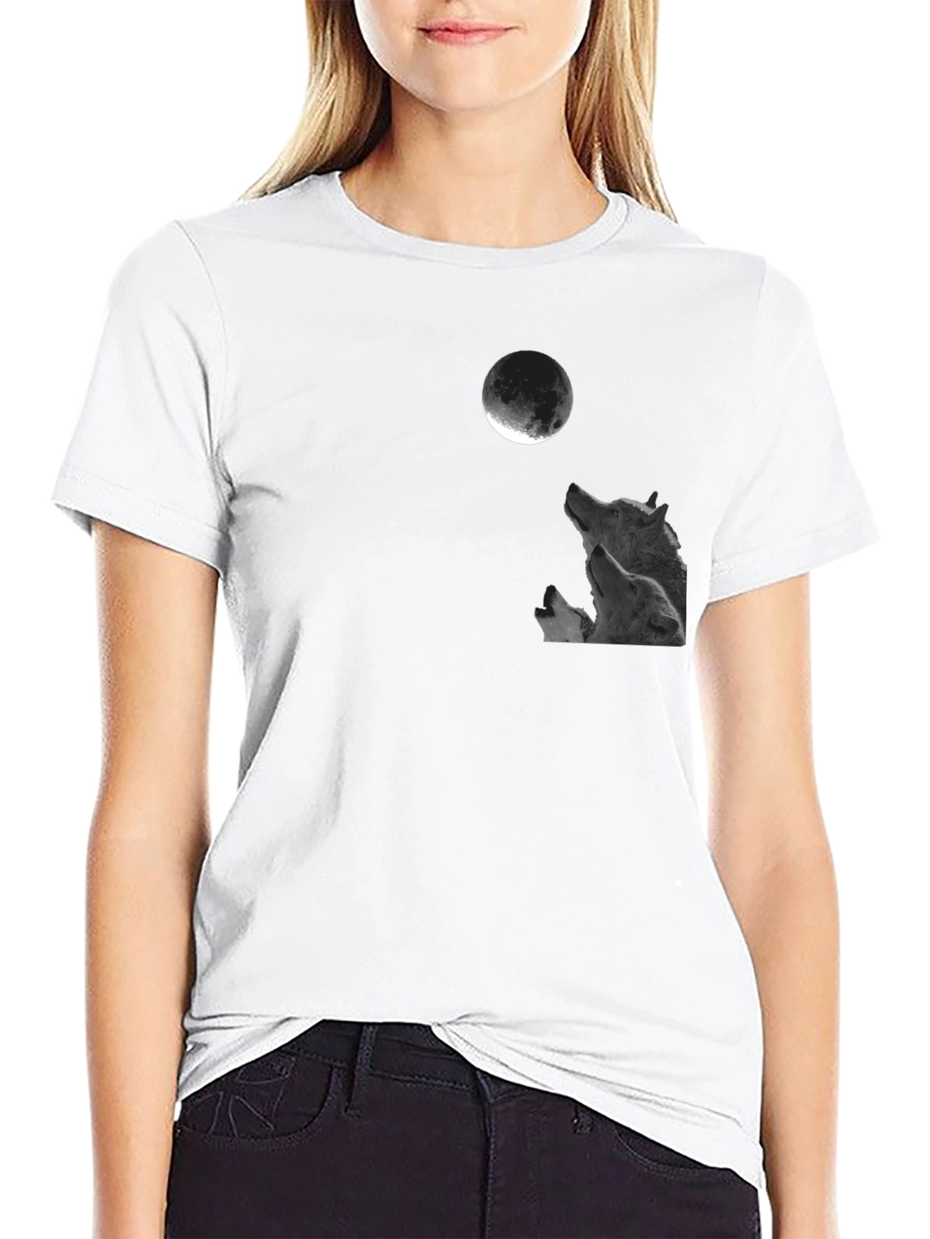 Black Wolf Moon Graphic Tee - Black Cotton T-Shirt view 9