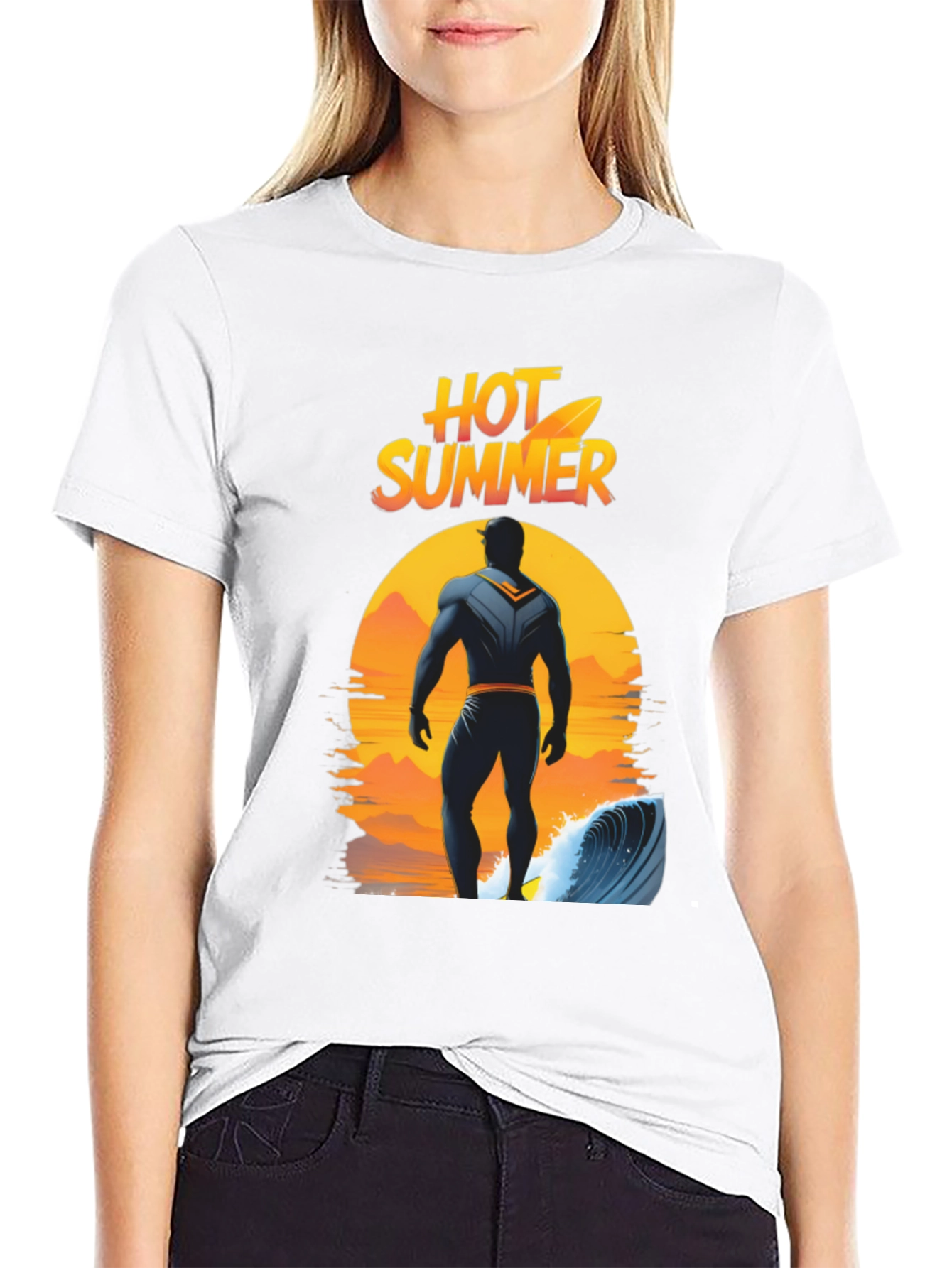 Black Hot Summer Surfer Graphic Tee - Black Cotton T-Shirt view 9