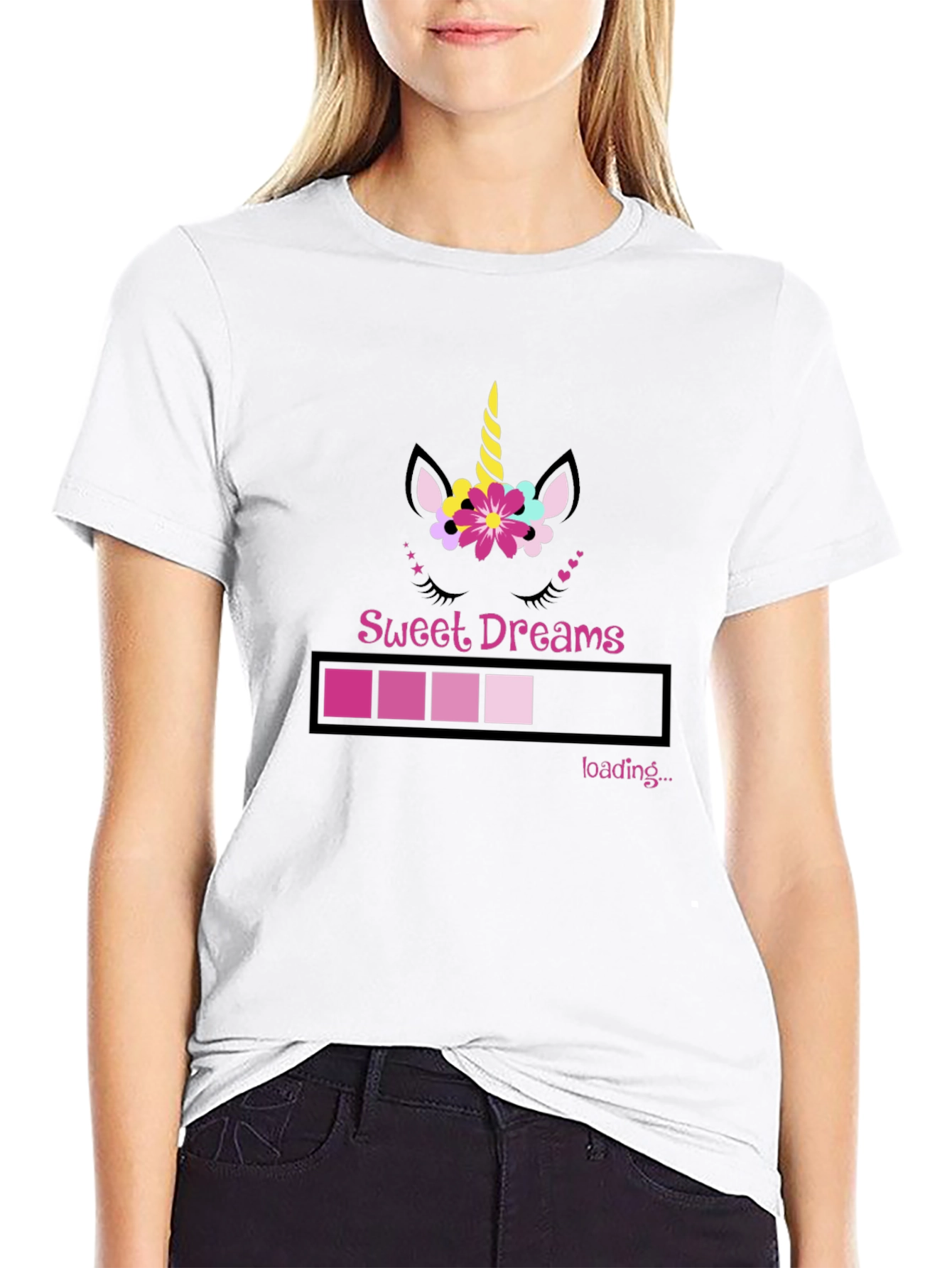Black Sweet Dreams Unicorn Loading Bar Black T-Shirt view 9