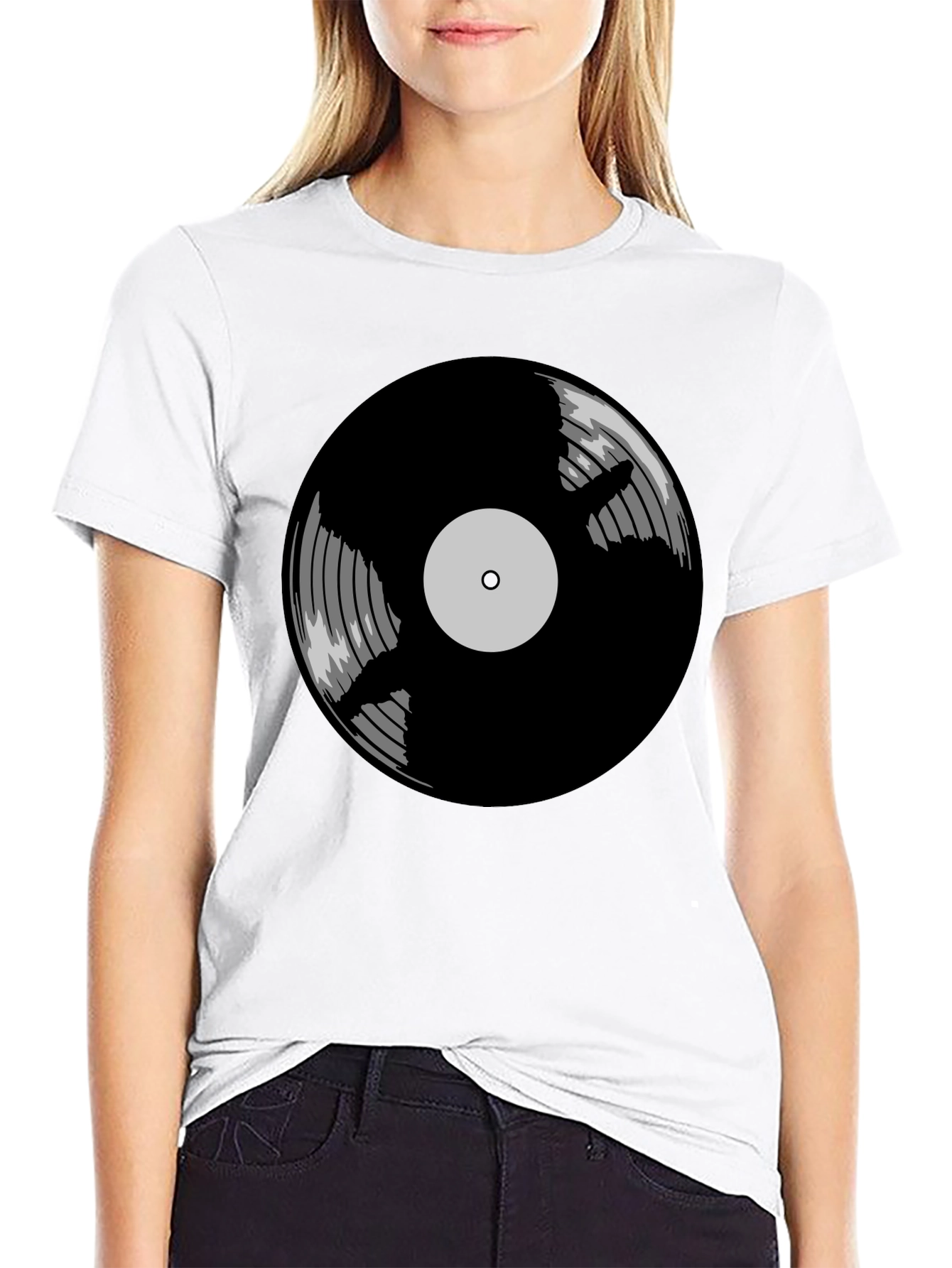 Black Vinyl Record Graphic Tee - Classic Music Style view 9