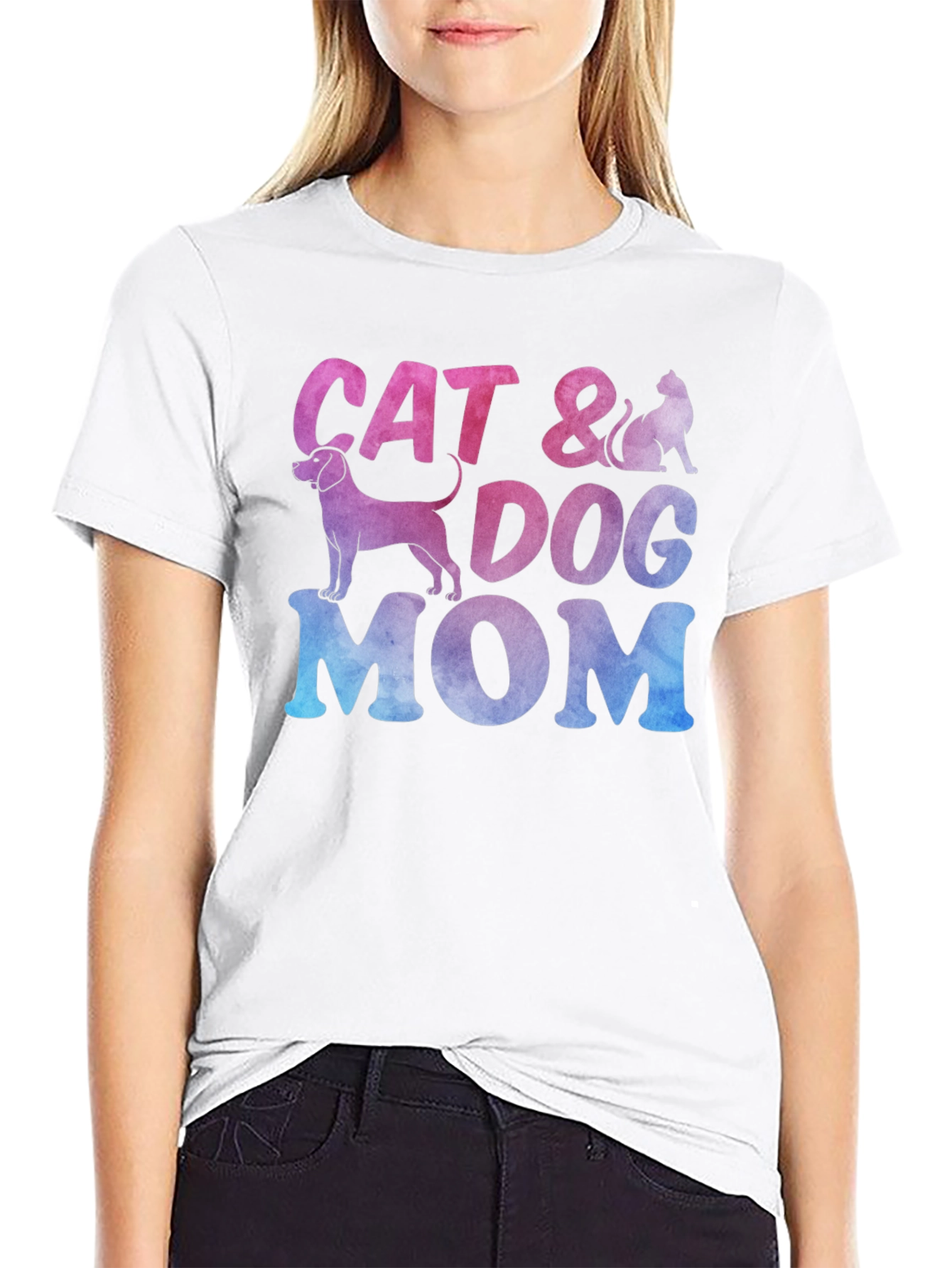 Black Cat & Dog Mom Graphic T-Shirt - Unisex Crew Neck view 9