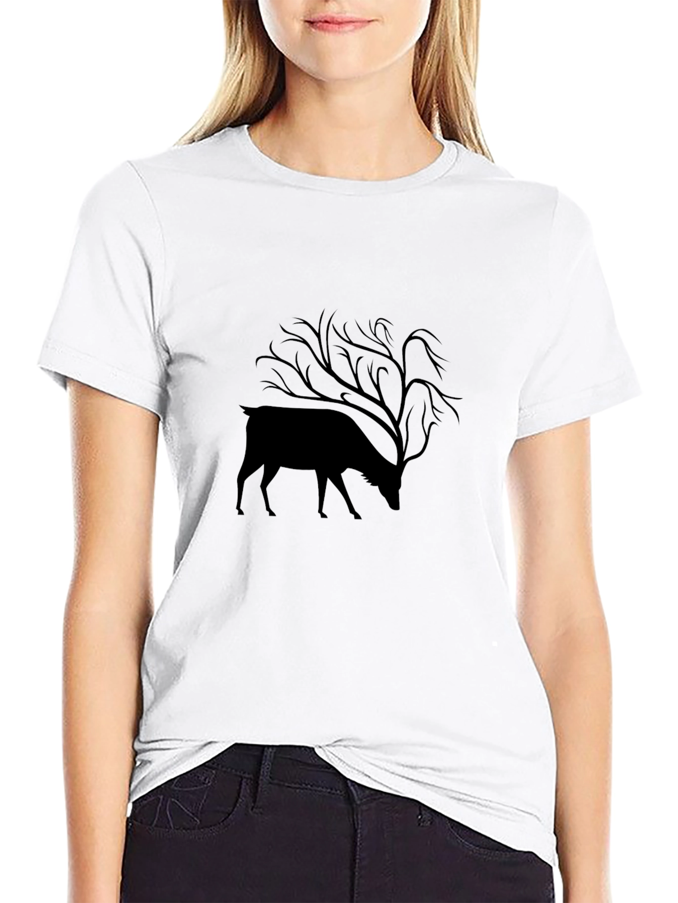 Black Nature Deer Tree T-Shirt - Stylish Graphic Tee view 9