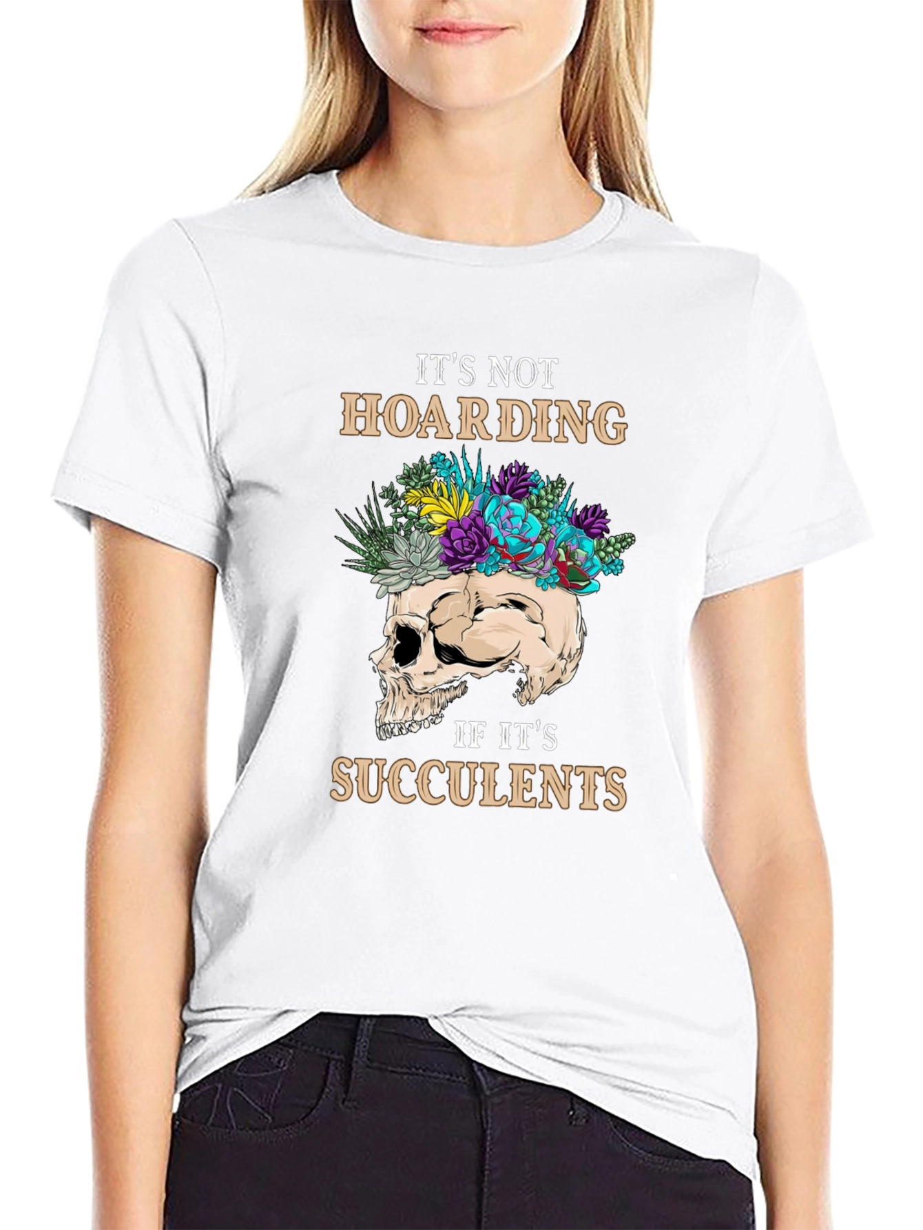 Black Succulent Skull Graphic T-Shirt view 9
