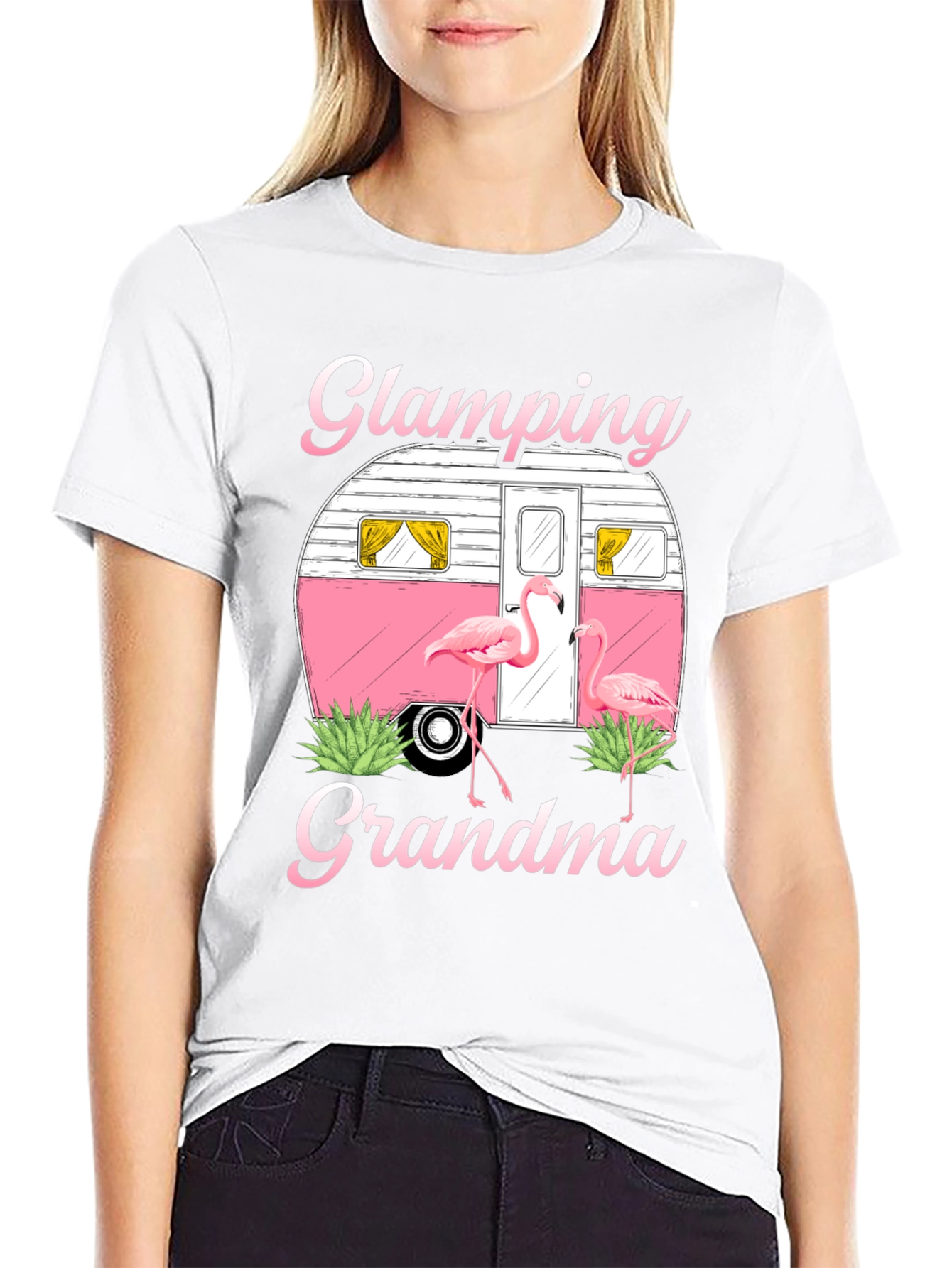 Black Glamping Grandma Flamingo T-Shirt view 9