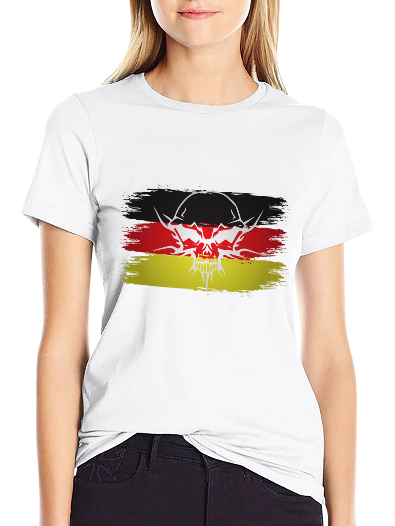 Black German Flag Skull Graphic Black T-Shirt view 9