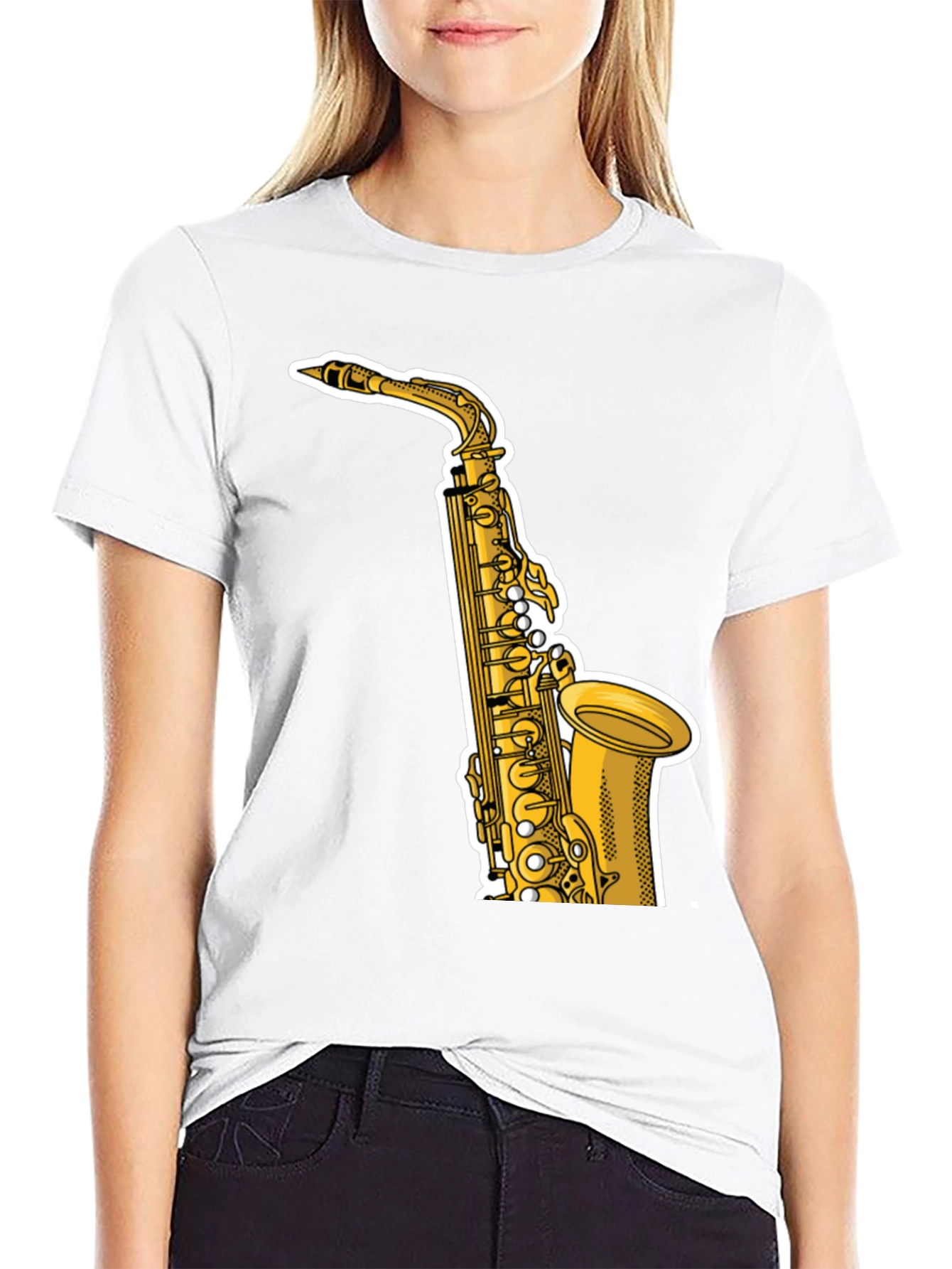 Black Saxophone Graphic Tee - Black Cotton T-Shirt view 9