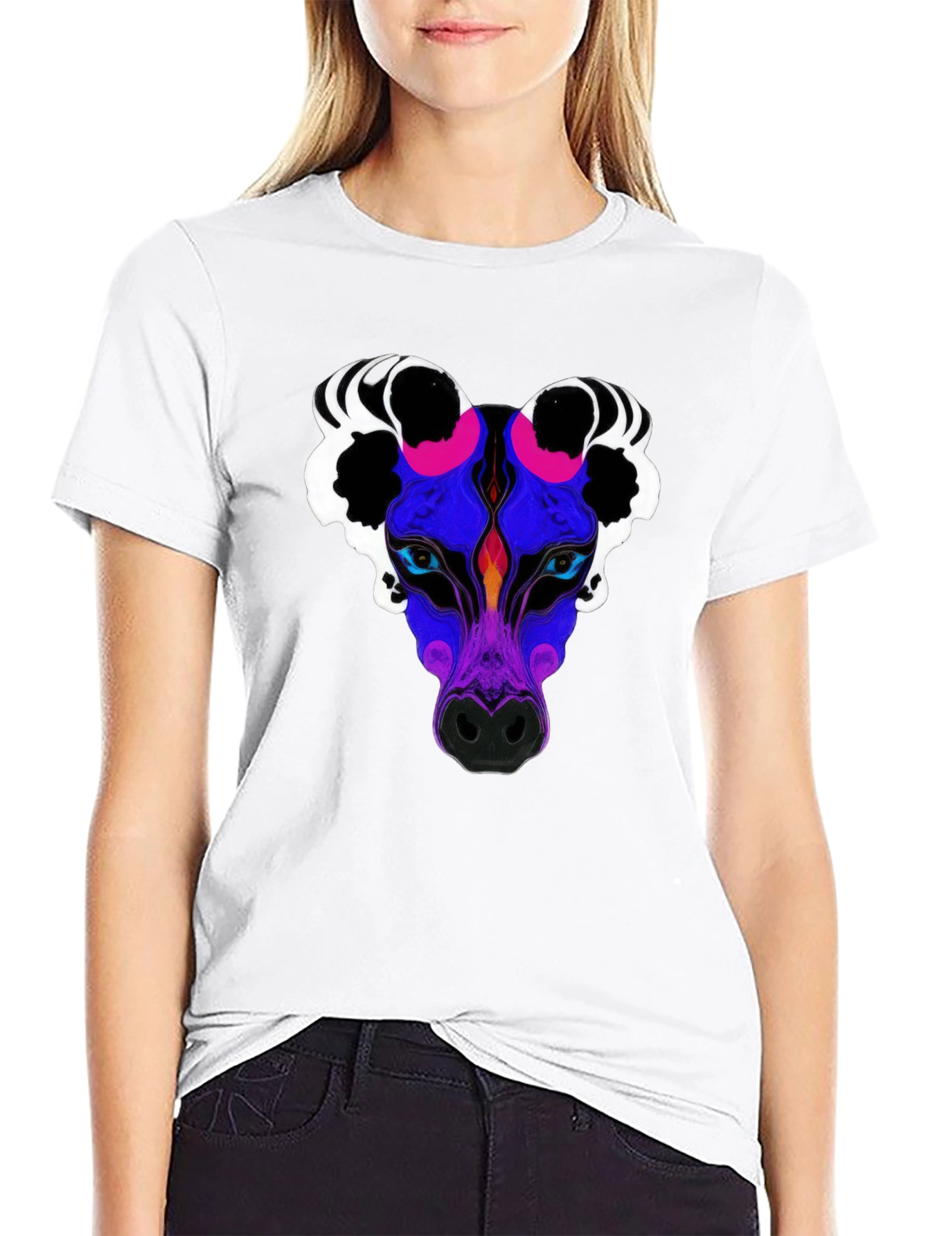 Black Abstract Wolf Graphic Tee - Black Crew Neck view 9