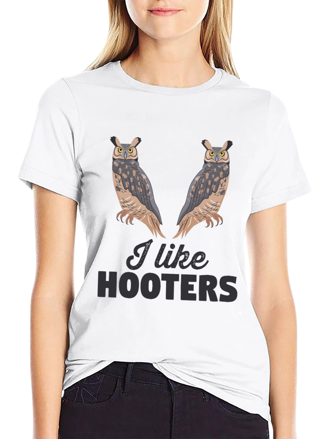 Black I Like Hooters Owl Graphic Black T-Shirt view 9