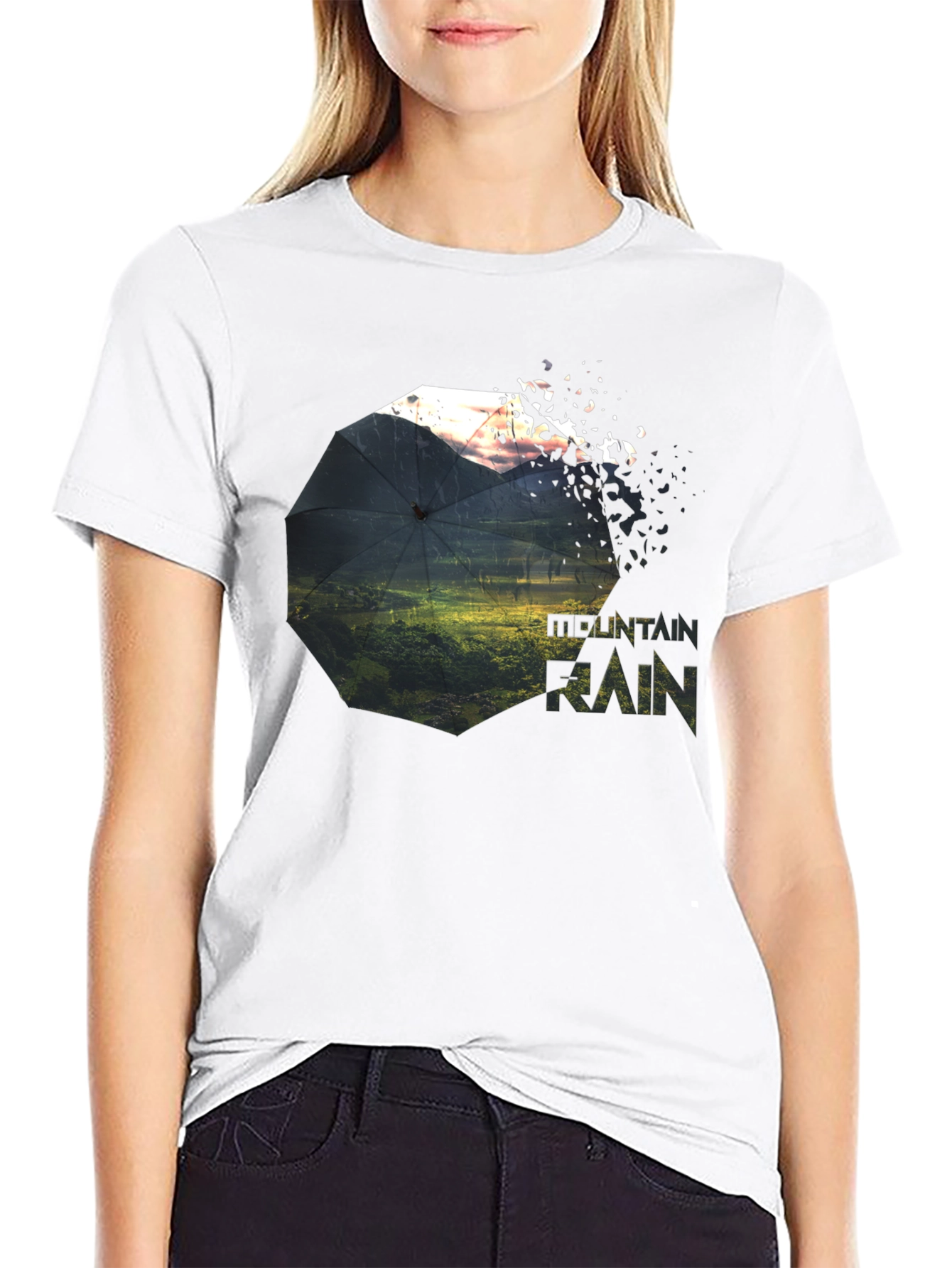 Black Mountain Rain Graphic Tee - Unique Nature Design view 9