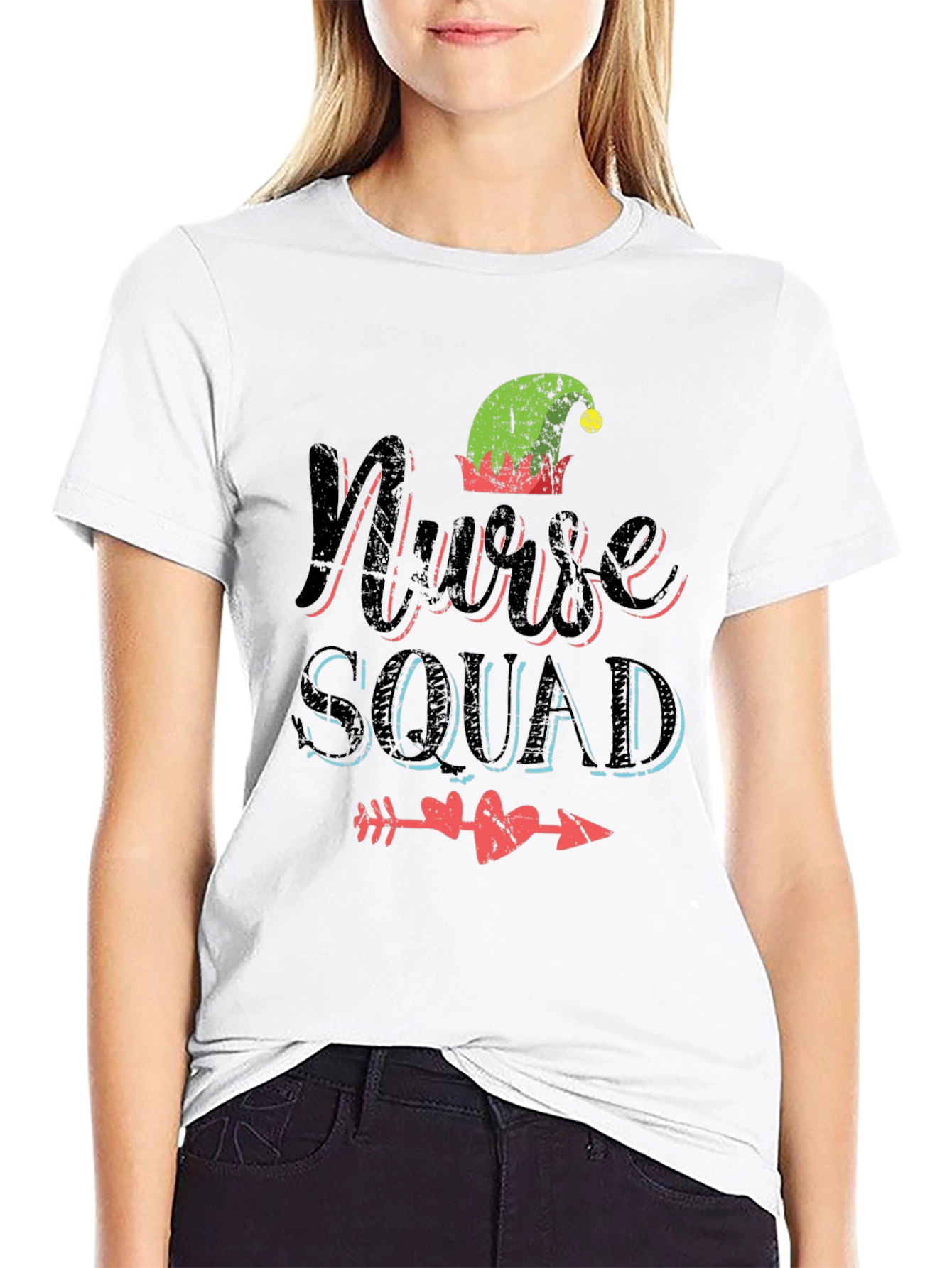 Black Nurse Squad Elf Hat Tee view 9