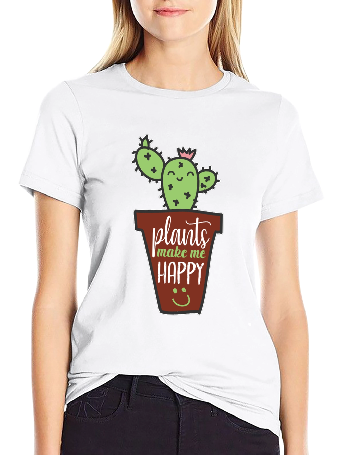 Black Plants Make Me Happy T-Shirt - Cute Cactus Tee view 9