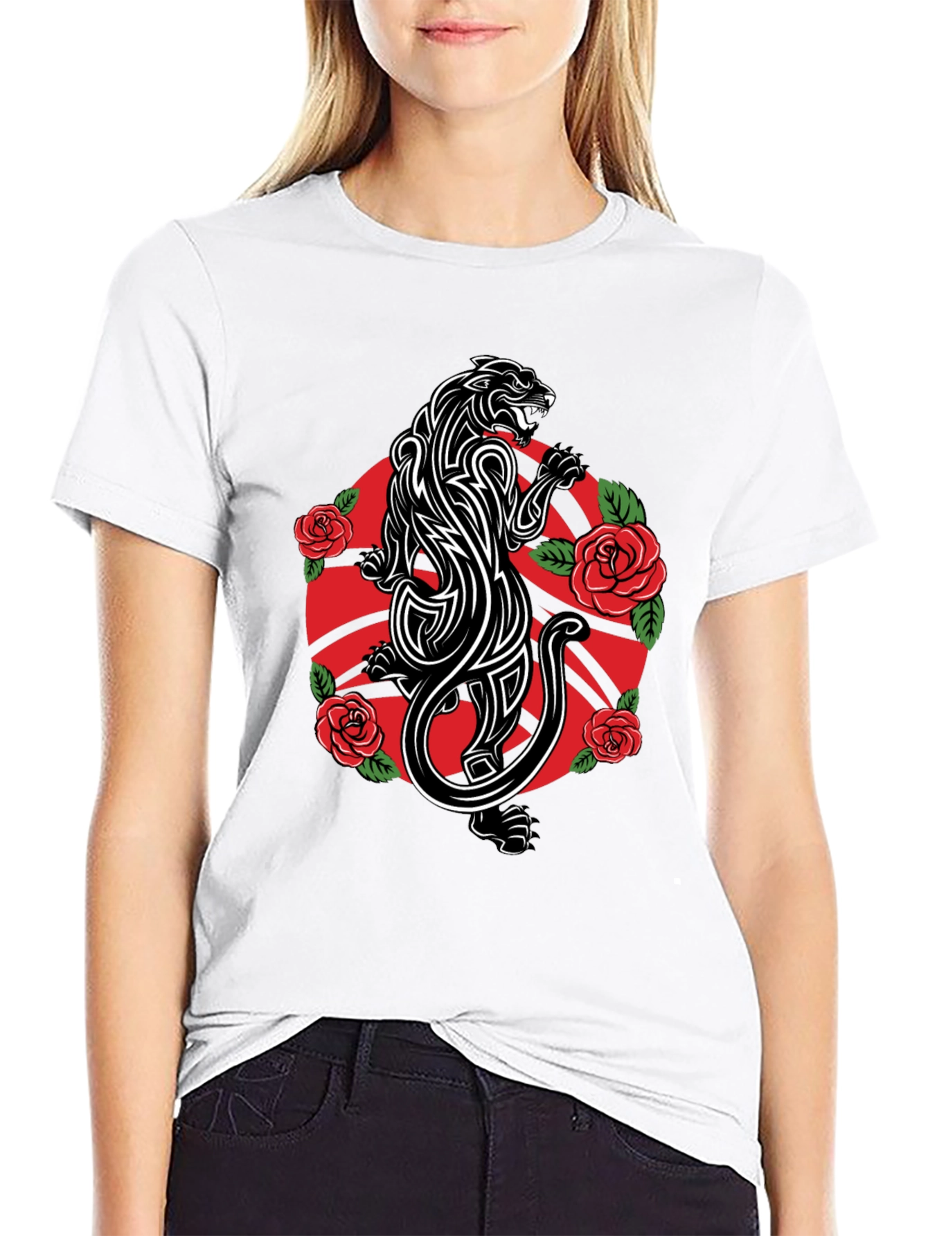 Black Panther & Roses Graphic Tee - Black view 9