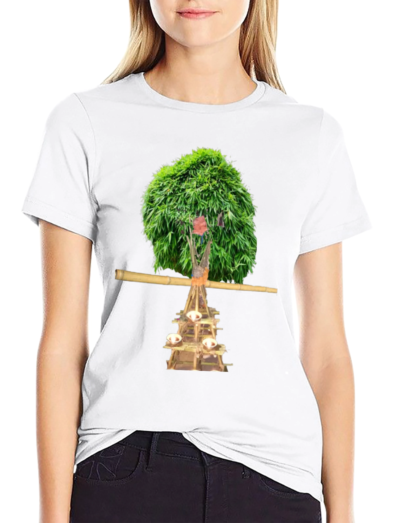 Black Unique T-Shirt with Nature-Inspired Graphic Print view 9