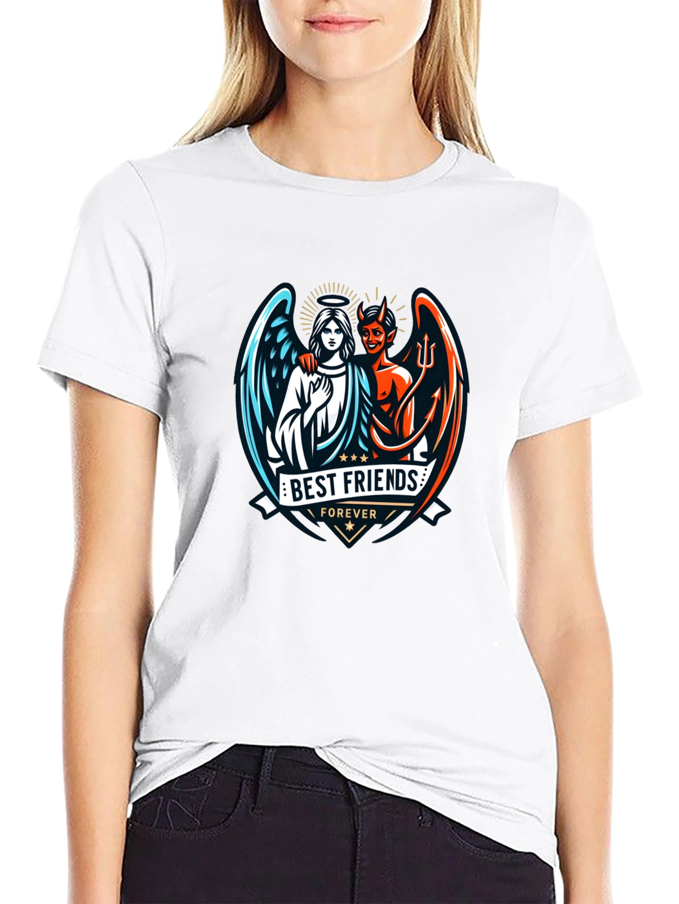 Black Best Friends Forever Graphic T-Shirt - Angel & Devil Design view 9