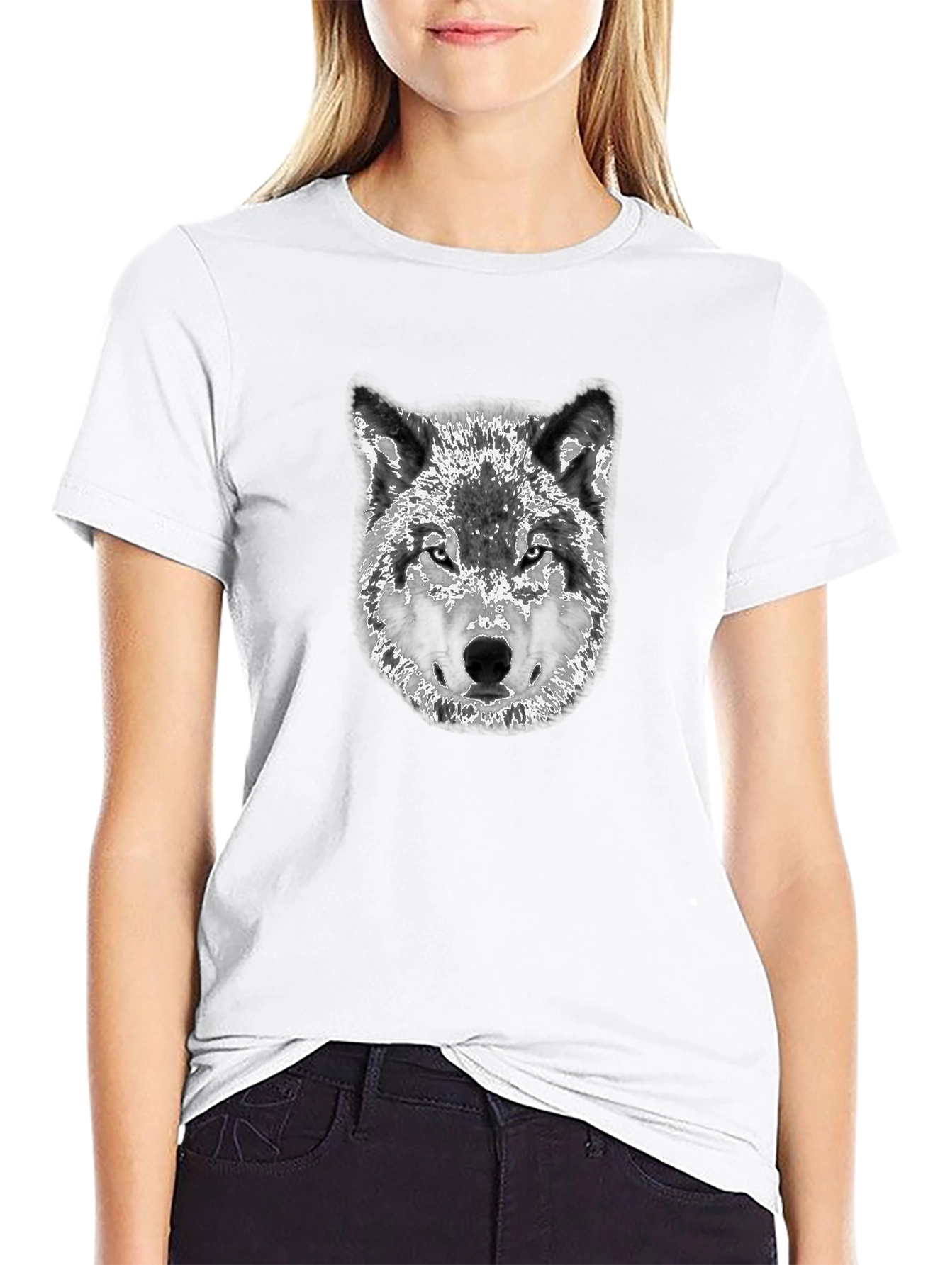 Black Wolf Graphic Print Black T-Shirt view 9
