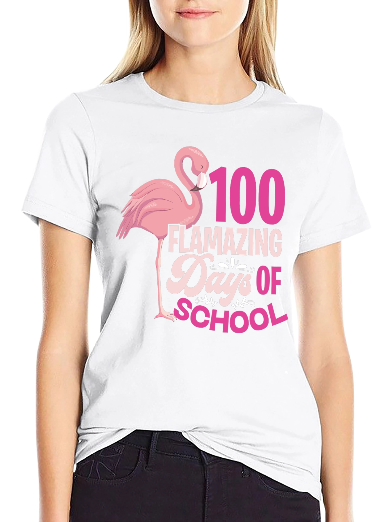 Black 100 Days of School Flamingo Tee view 9
