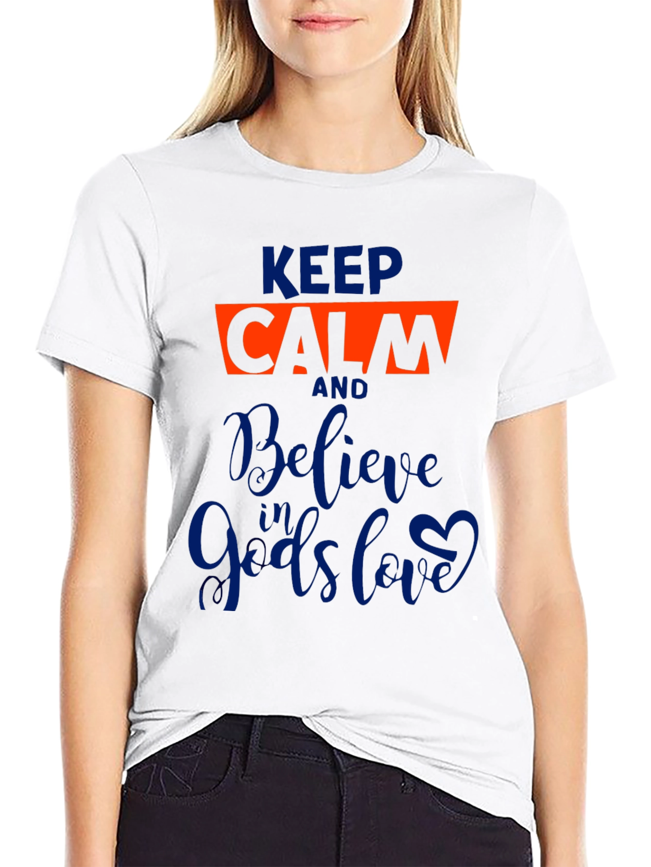 Black Keep Calm Believe in God's Love Graphic Tee view 9