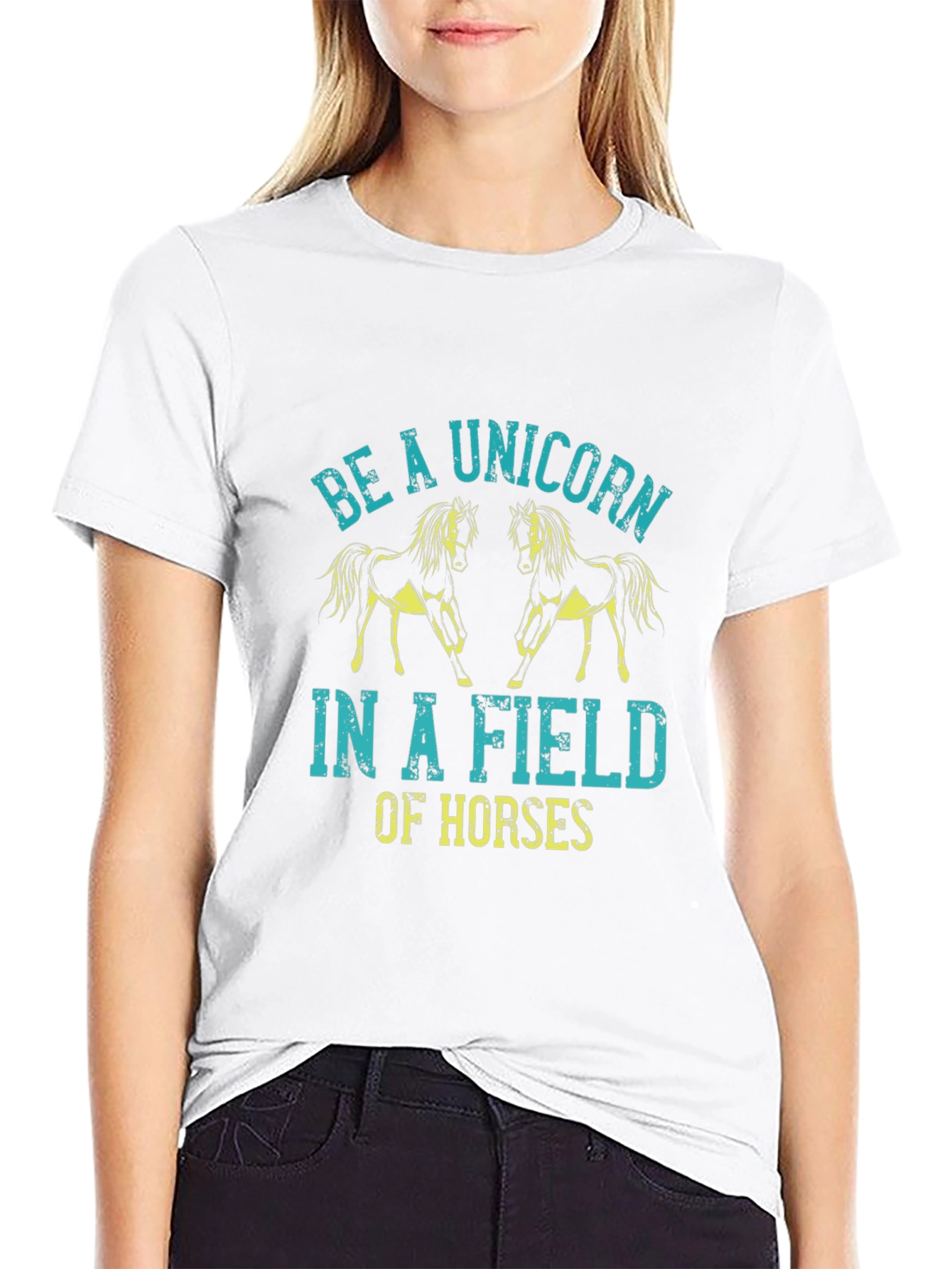 Black Unicorn in a Field of Horses Graphic Tee view 9