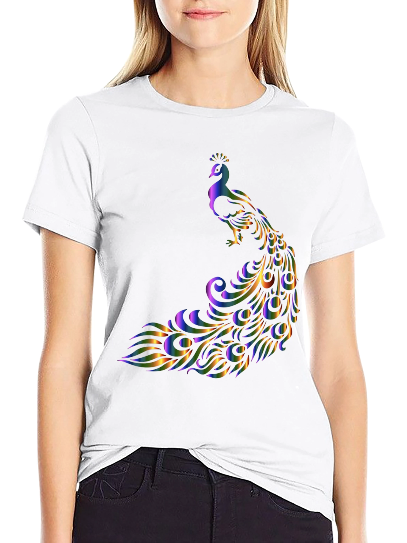 Black Peacock Graphic T-Shirt - Stylish and Eye-Catching Design view 9