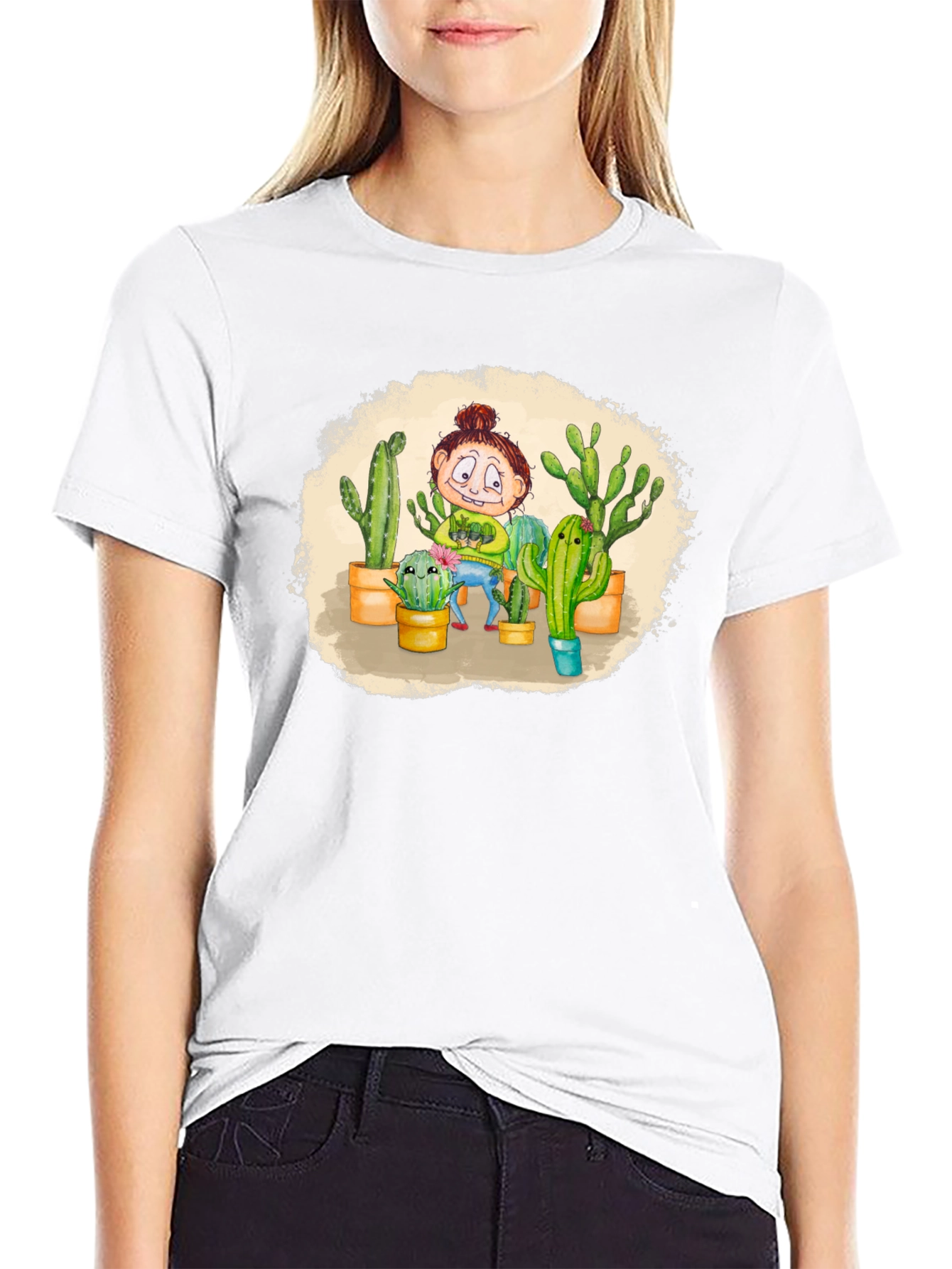 Black Cactus Lady T-Shirt - Black Cotton Graphic Tee view 9