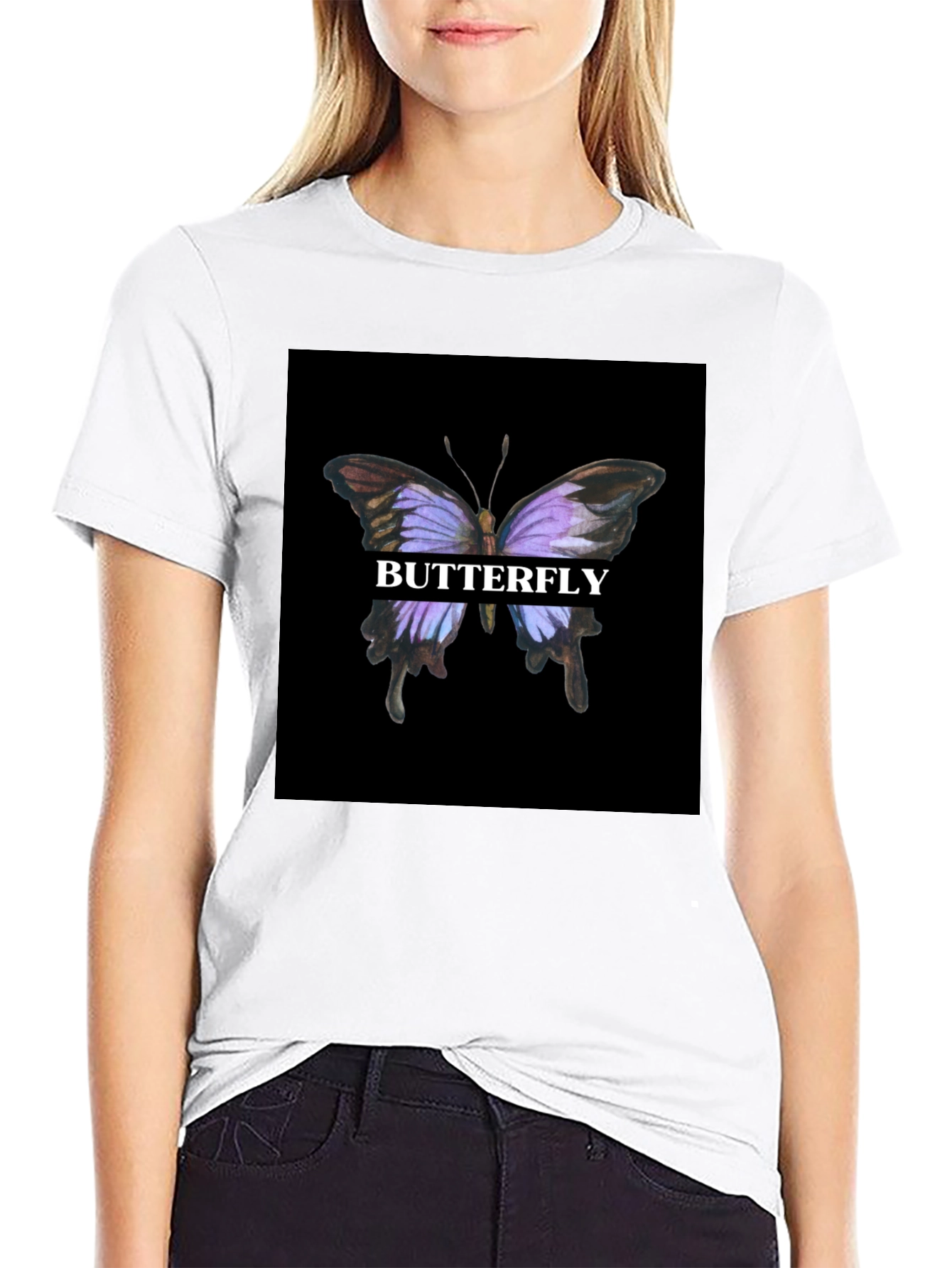 Black Butterfly Graphic Print Black T-Shirt view 9