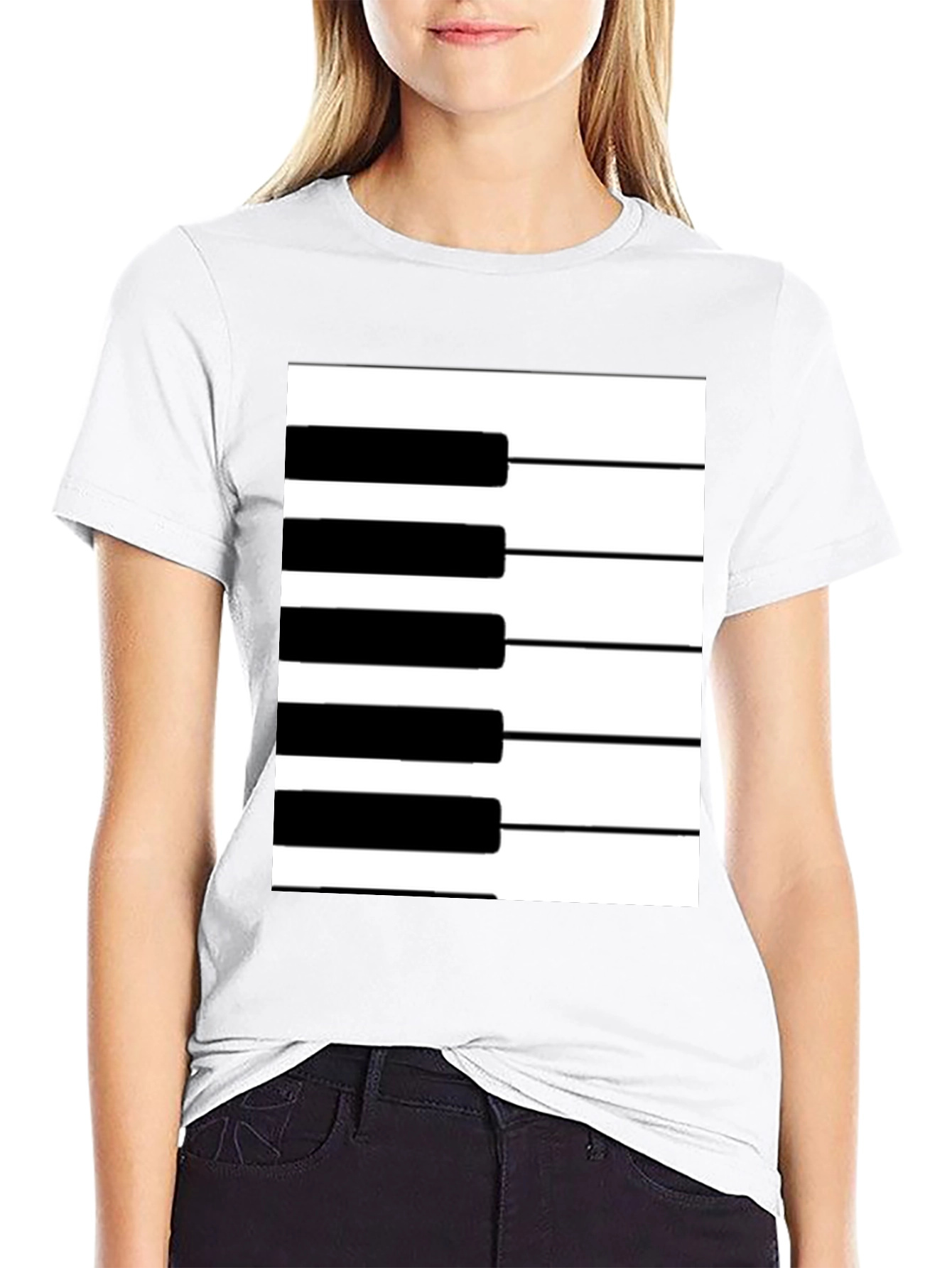 Black Piano Keys Graphic Tee - Black Cotton T-Shirt view 9