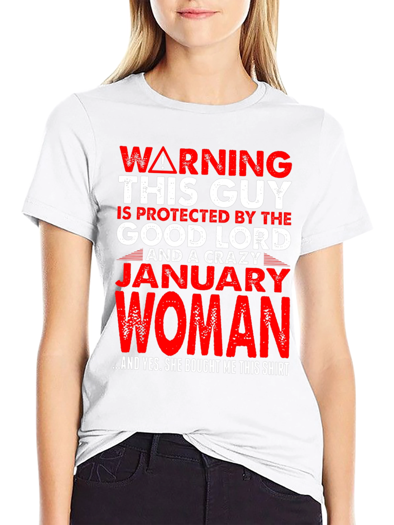 Black Warning! Protected by January Woman T-Shirt view 9