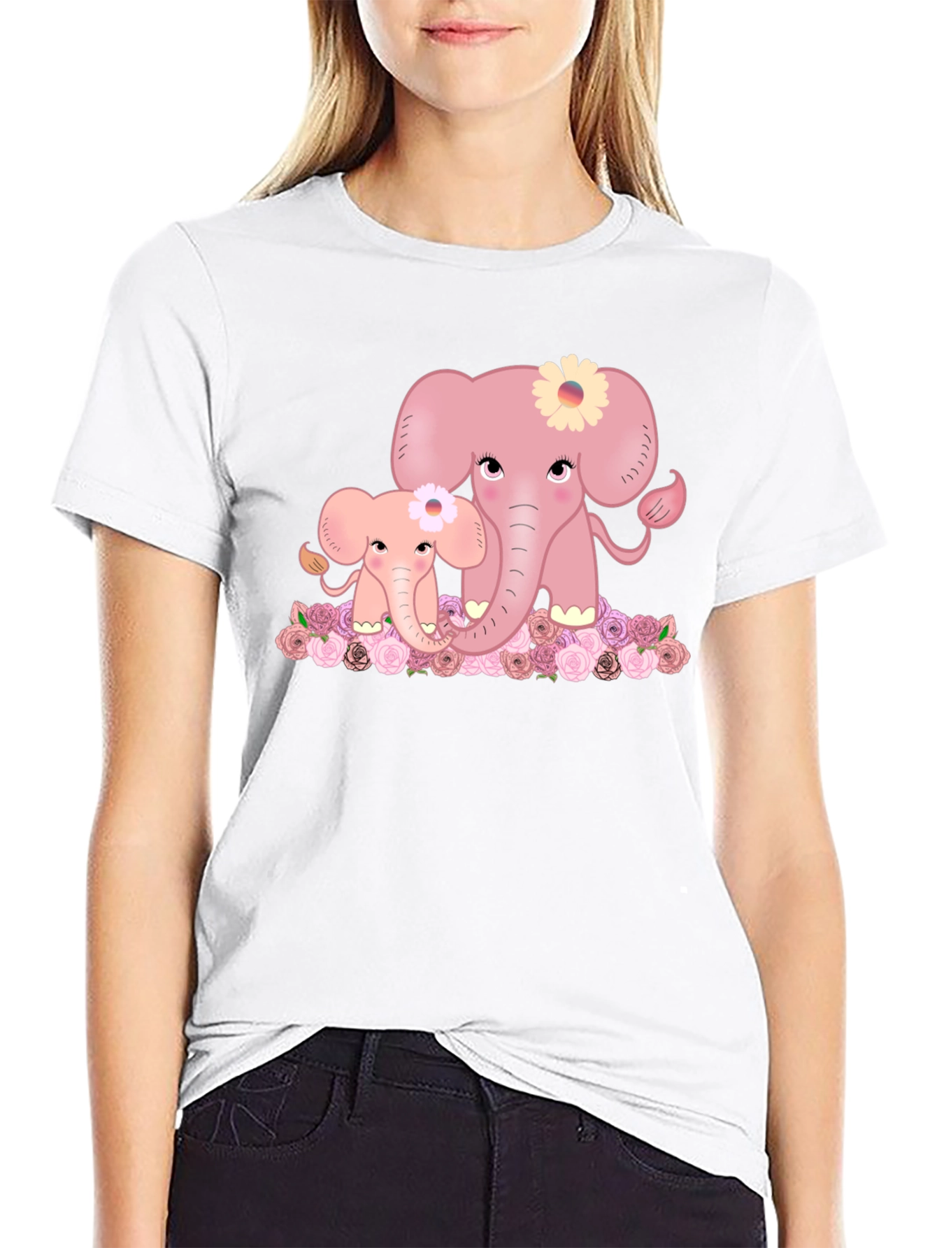 Black Cute Elephant Family Graphic Tee - Black T-Shirt view 9
