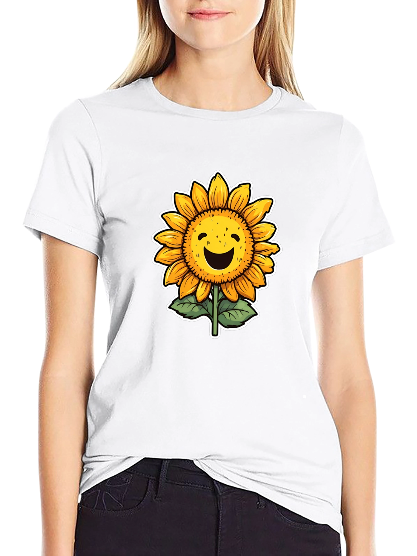 Black Smiling Sunflower Graphic Tee - Unisex view 9